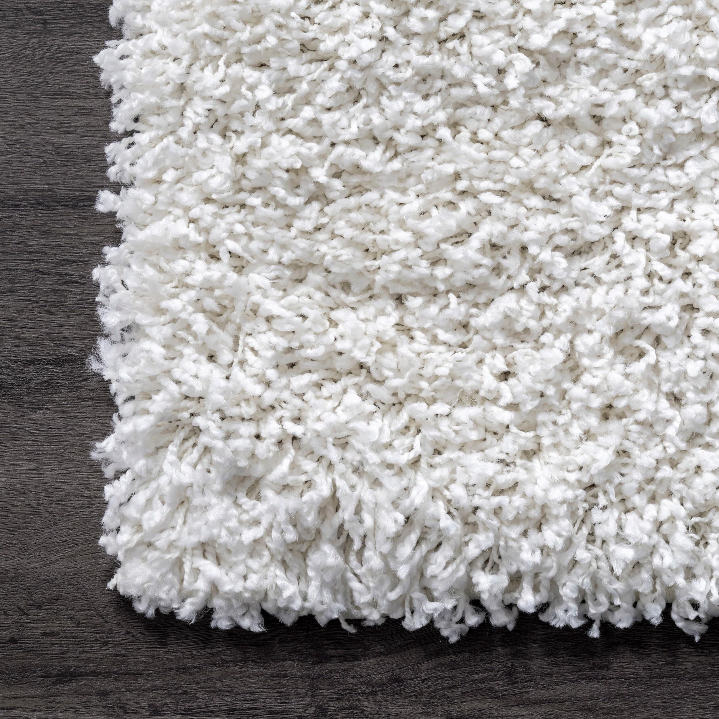 Nuloom Marleen Solid 8 Square Shag Indoor Area Rug for Living Room Bedroom Dining Room Nursery, Off White
