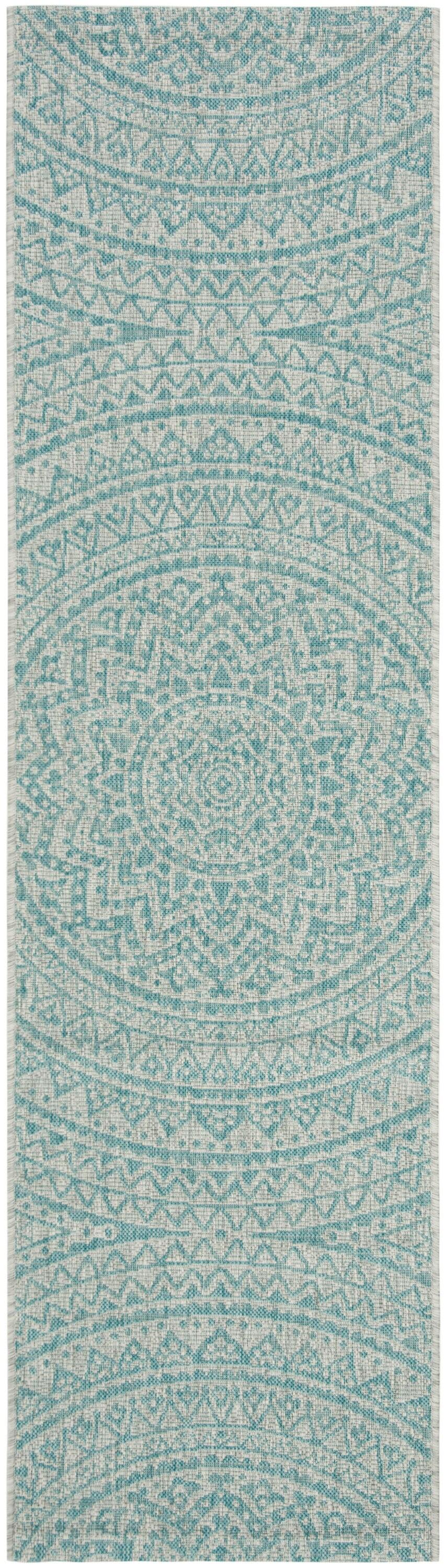 Courtyard CY8734 Power Loomed Indoor and Outdoor Runner Rug - Light Grey/Aqua - 2'3"x8' - Safavieh