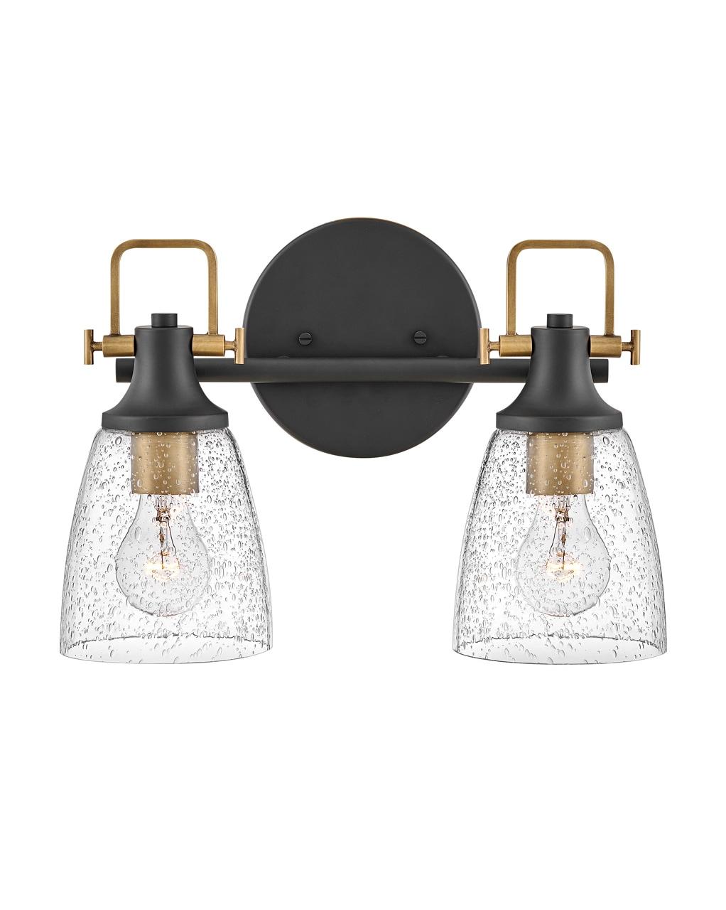 Easton Two-Light Bath Vanity Fixture w/ Clear Seedy Glass Shades