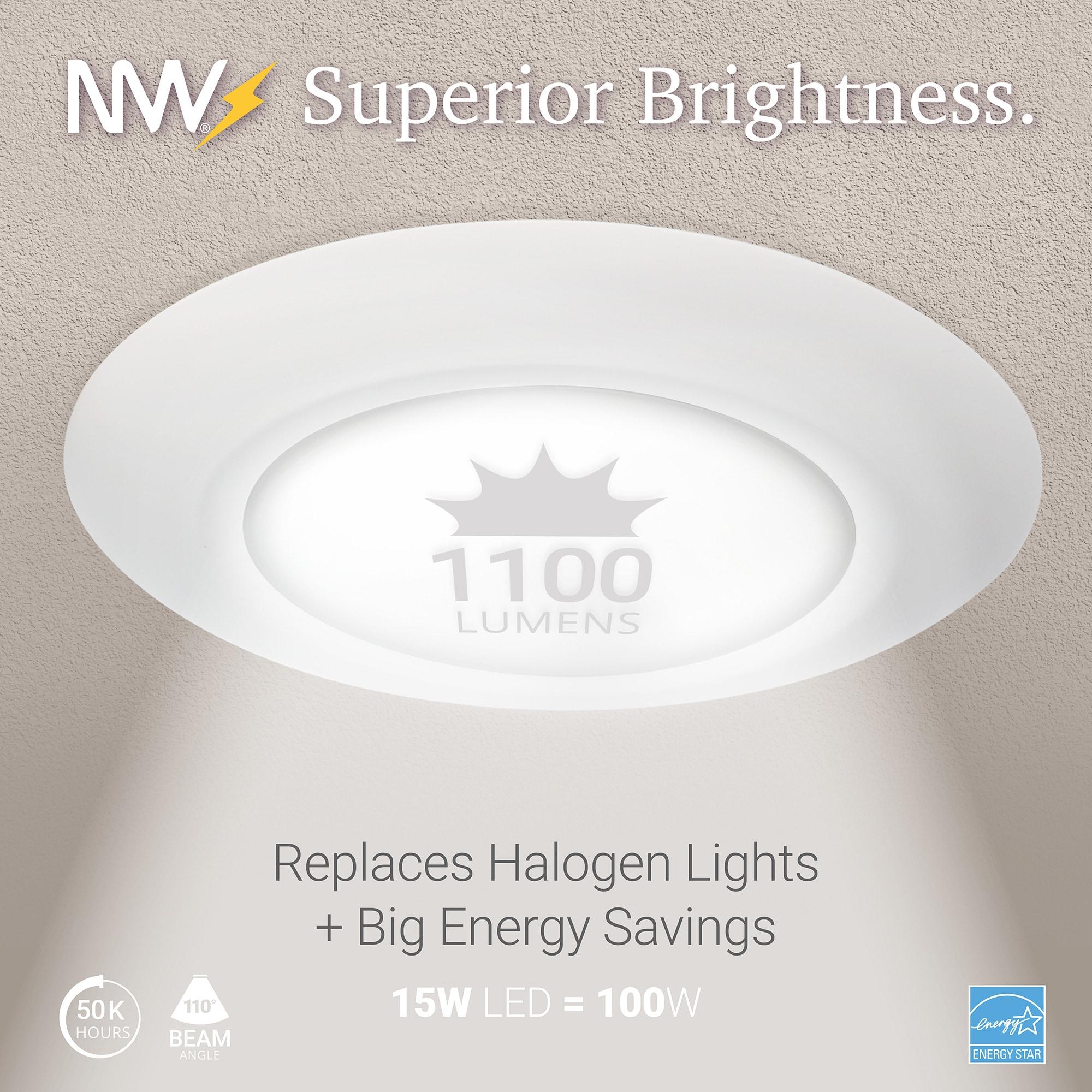 NUWATT 5/6 in. 5CCT Selectable Remodel 15W Retrofit Disk Light E26 Base LED Recessed Lighting Kit 6PK NW-R-DSK-6-15W-5CT-6P