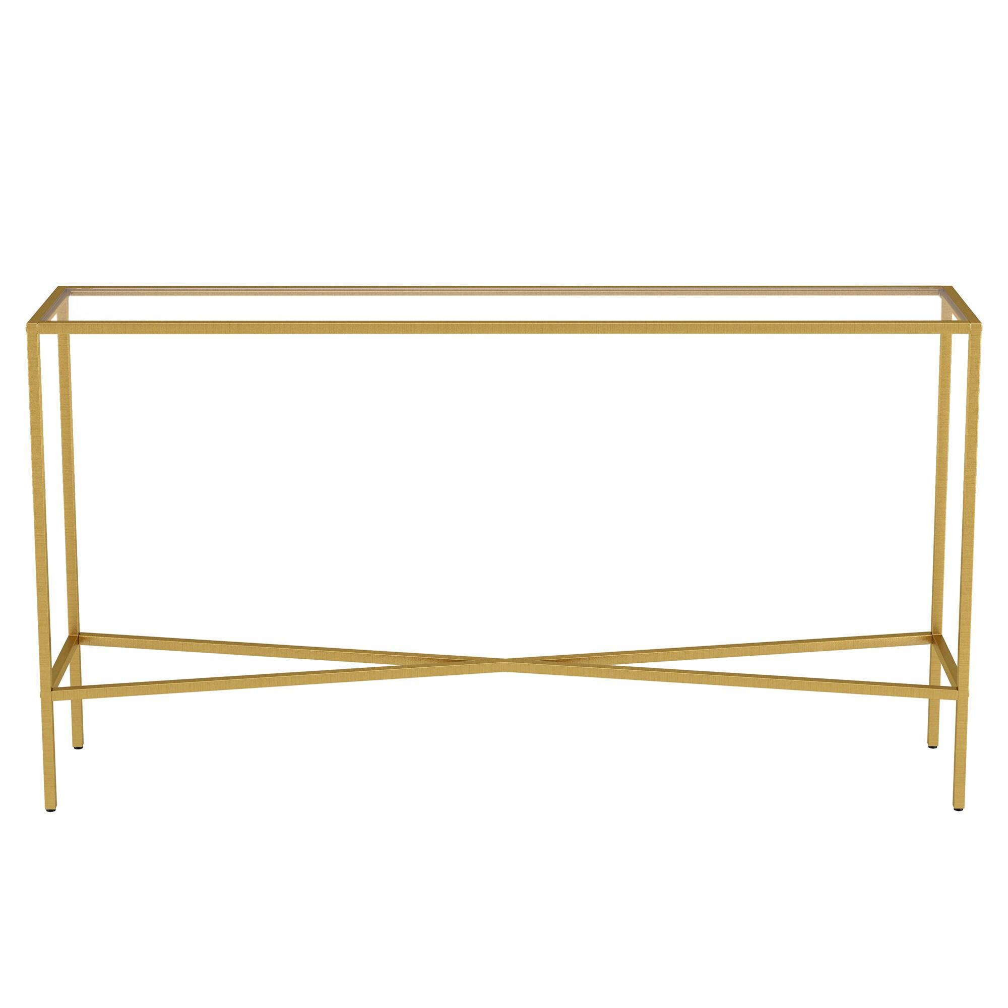 Evelyn&Zoe Henley 55" Wide Rectangular Console Table with Glass Top, Brass