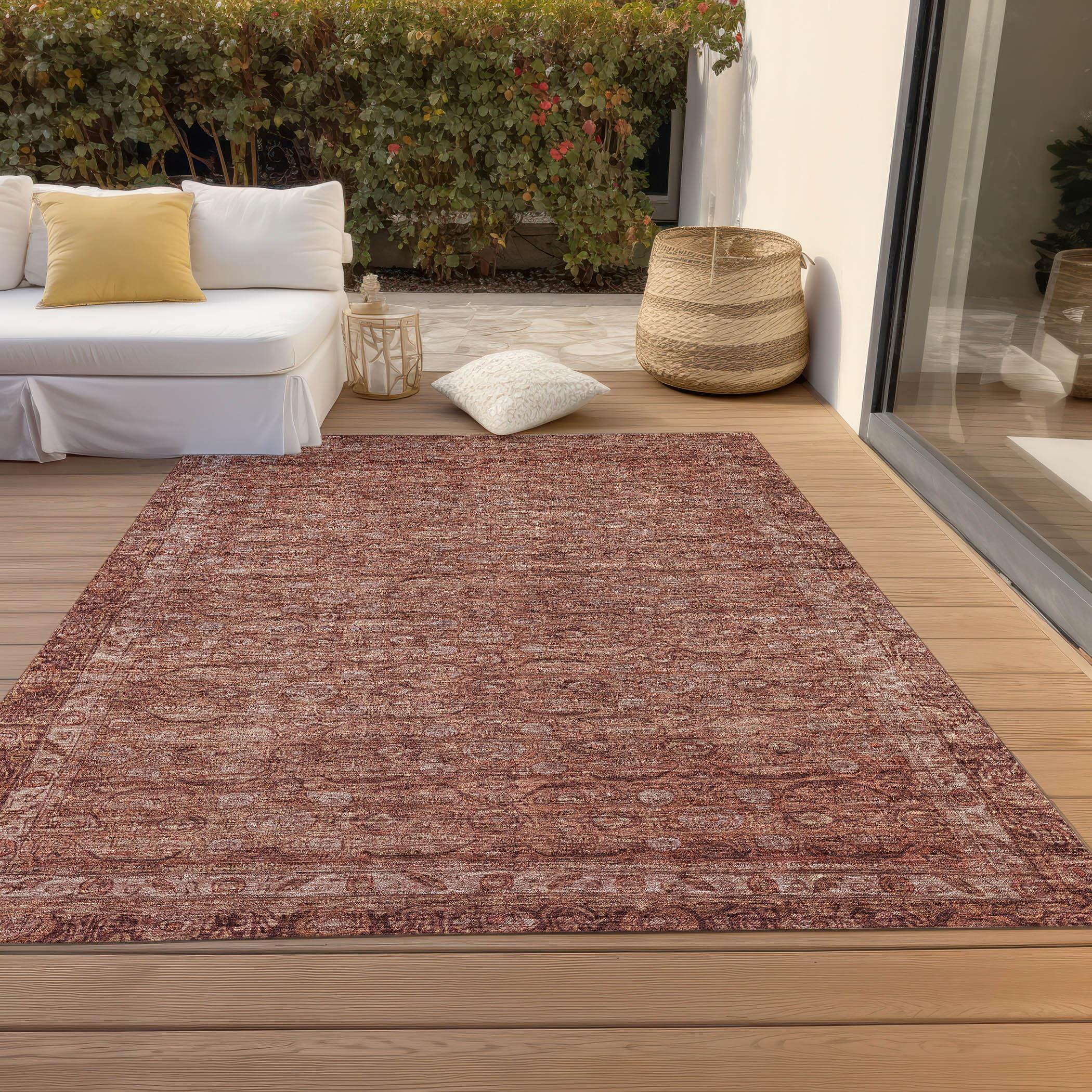 Machine Washable Indoor/Outdoor Chantille Terracotta Rug
