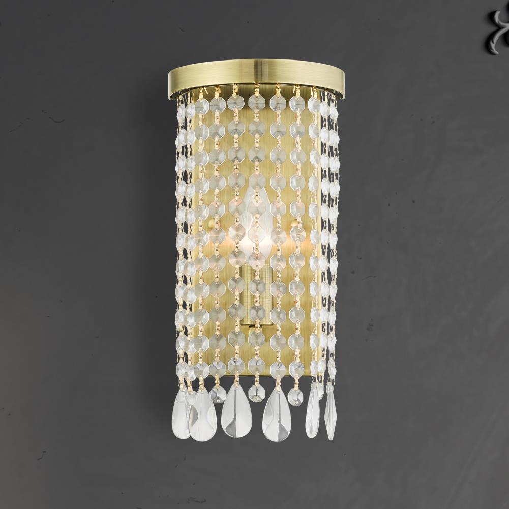 Elegant Antique Brass Dimmable Wall Sconce with Crystal Shade