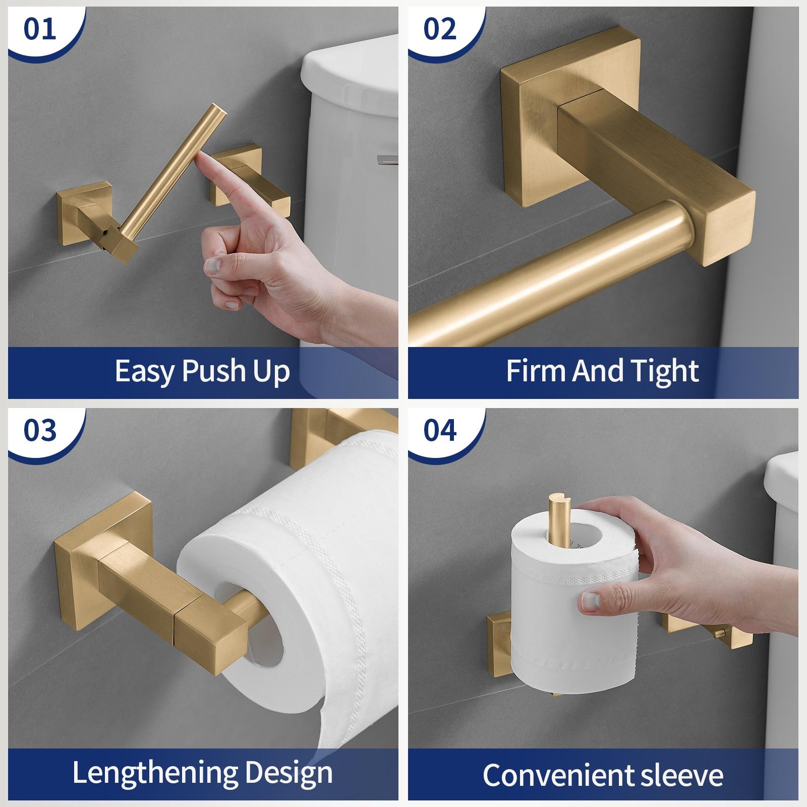 BWE Wall Mounted Toilet Paper Holder Double Post Pivoting Square Tissue Holders Roll Hangers Stand