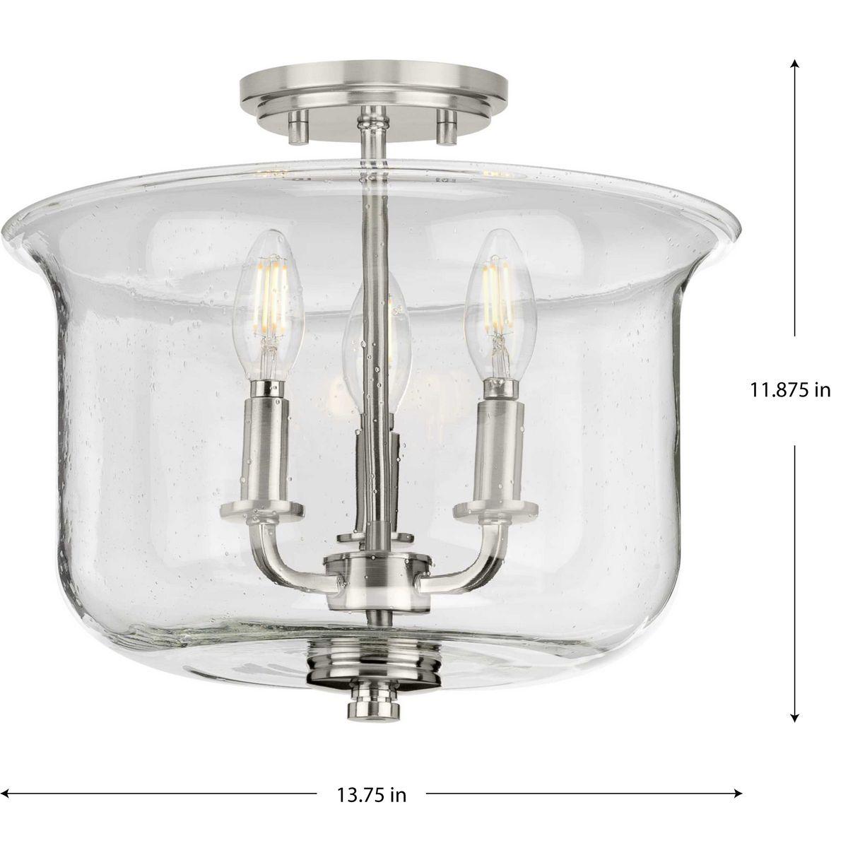 Progress Lighting Winslett 3-Light Semi-Flush Mount, Brushed Nickel, Seeded Glass Shade