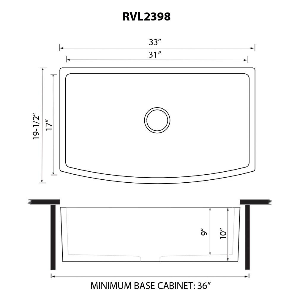 Ruvati 33 inch Fireclay Farmhouse Kitchen Sink Bow Front Curved Apron Single Bowl