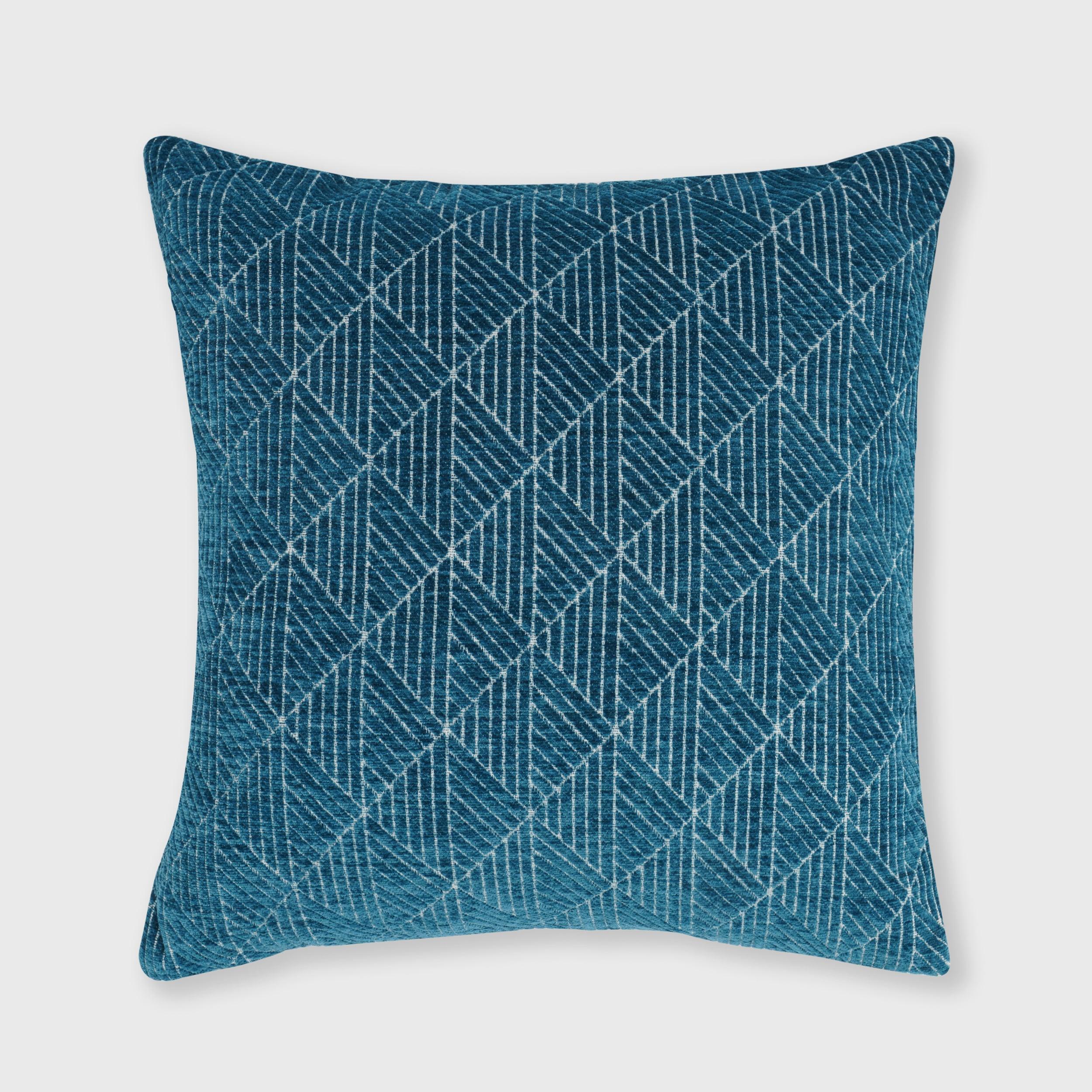 18"x18" Geometric Chenille Woven Jacquard Reversible Square Throw Pillow Teal - freshmint: Decorative Accent for Sofa, Indoor Zippered Pillow