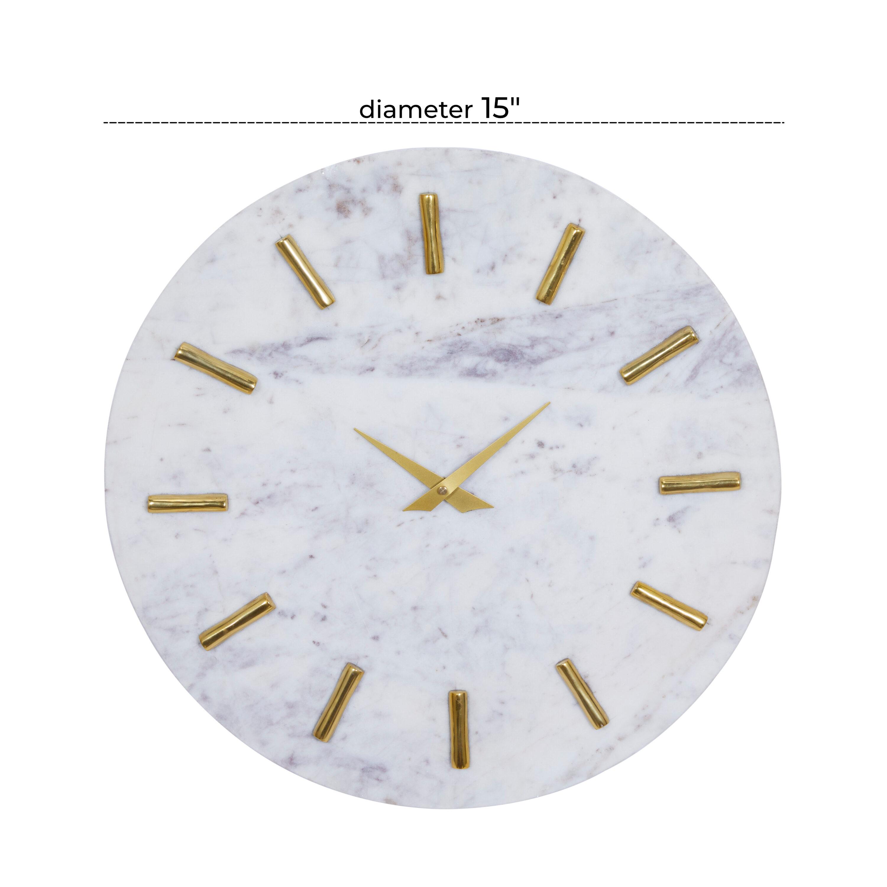 CosmoLiving by Cosmopolitan Marble Decorative Wall Clock with Gold Metal Accents
