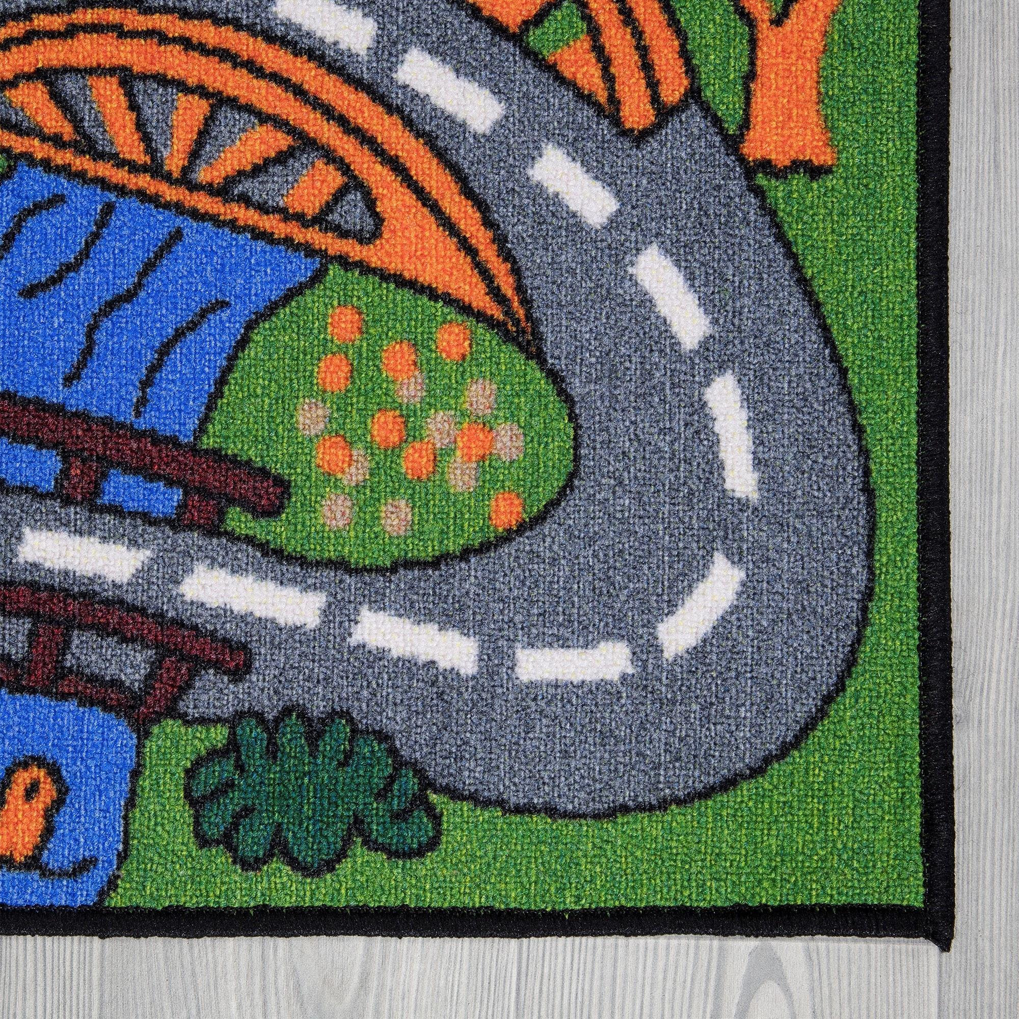 Ottomanson Children Car Road Map 5x7 Washable Non-Slip Area Rug for Kids Playroom, 5' x 6'6", Green/Multicolor