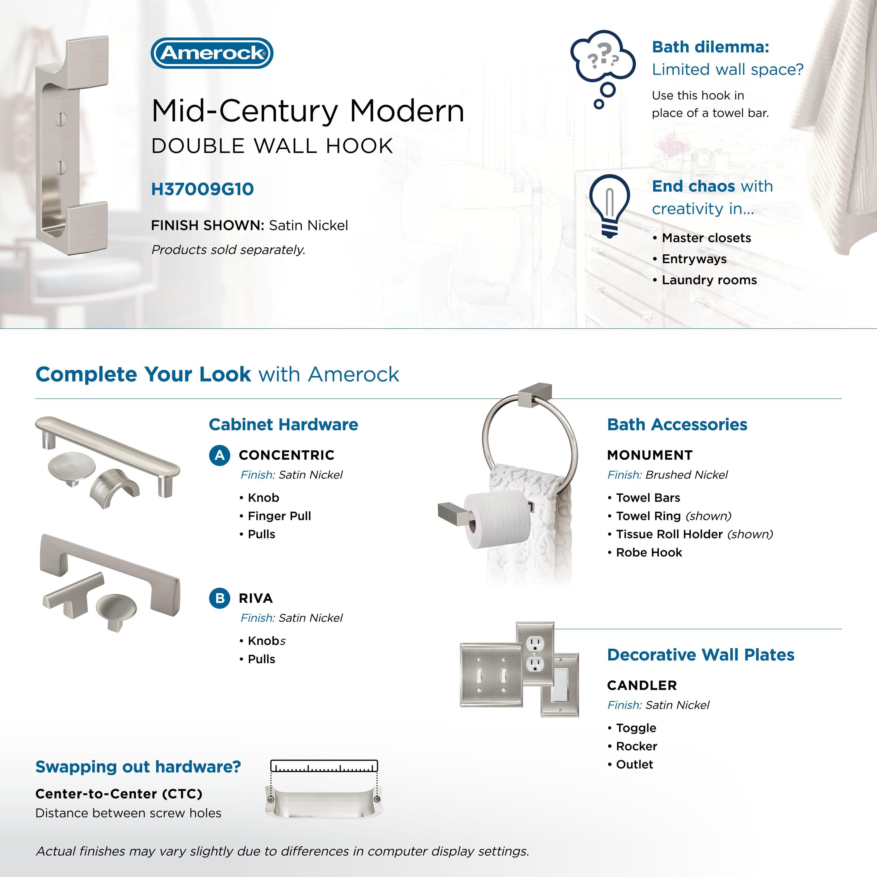 Bray Contemporary Double Prong Decorative Wall Hook