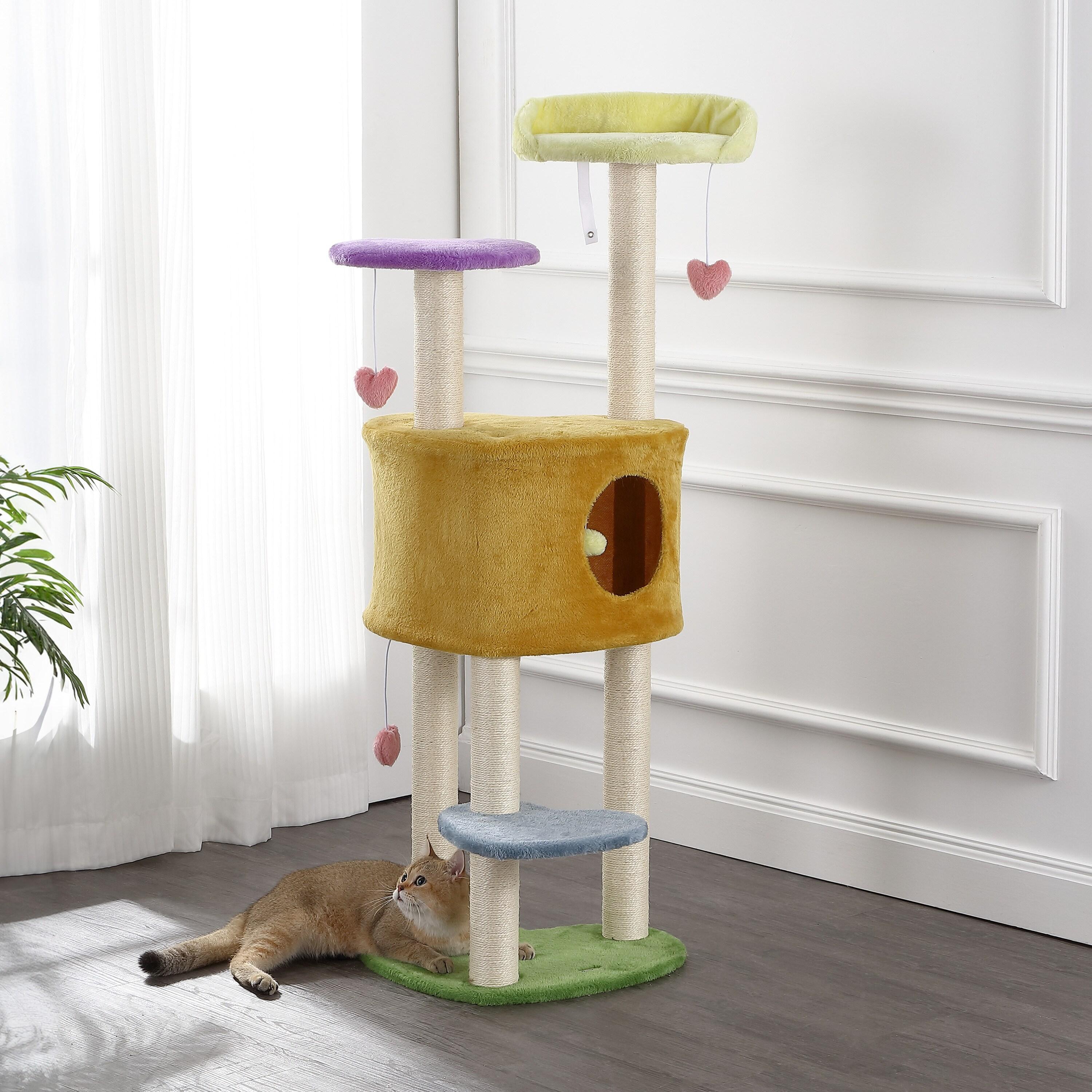 Aisling 51" 4-Tier Modern Sisal Heart Cat Tree with Scratching Posts, Napping Perch, and Dangling Toys, Multi