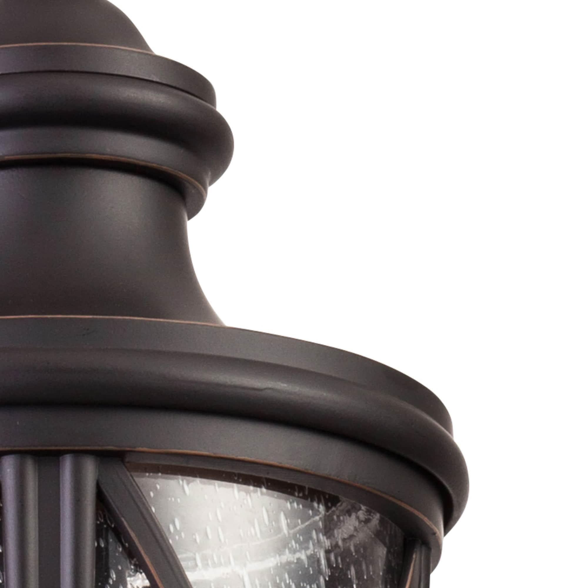 allen + roth Castine Bronze Craftsman Seeded Glass Lantern Led Medium Outdoor Hanging Pendant Light