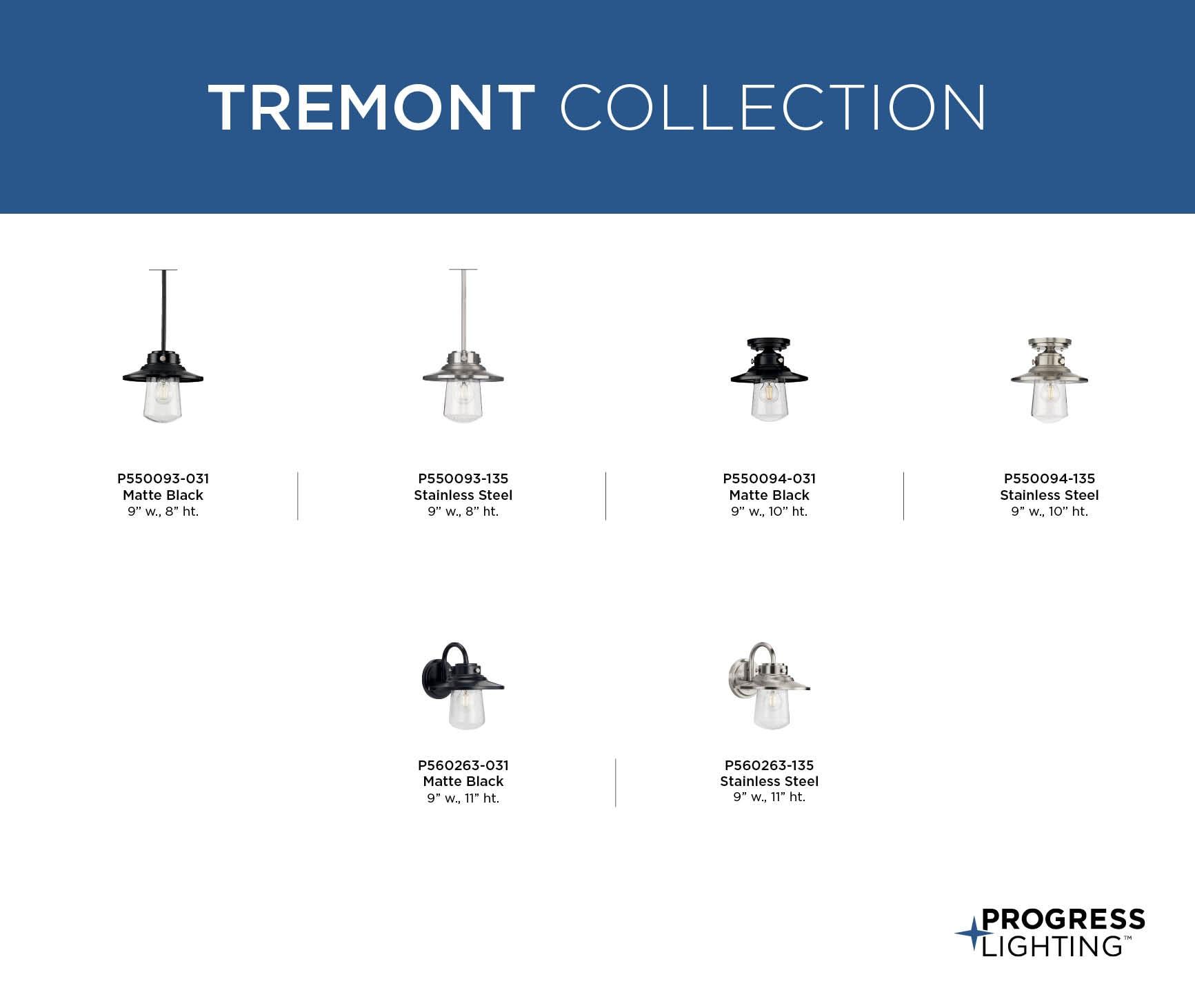 Progress Lighting Tremont 1-Light Matte Black Clear Seeded Glass Farmhouse Outdoor Hanging Mini-Pendant