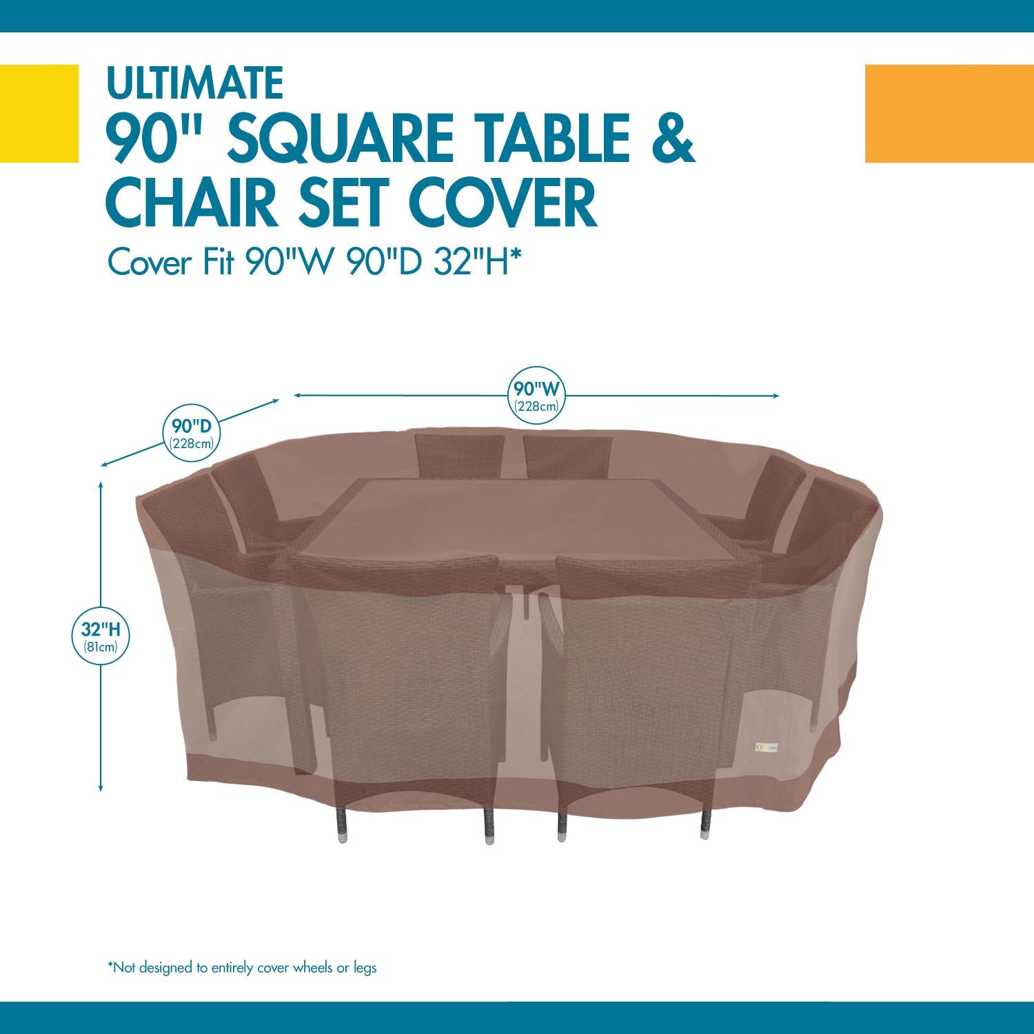 Duck Covers Ultimate Waterproof 92 Inch Square Patio Table & Chair Set Cover