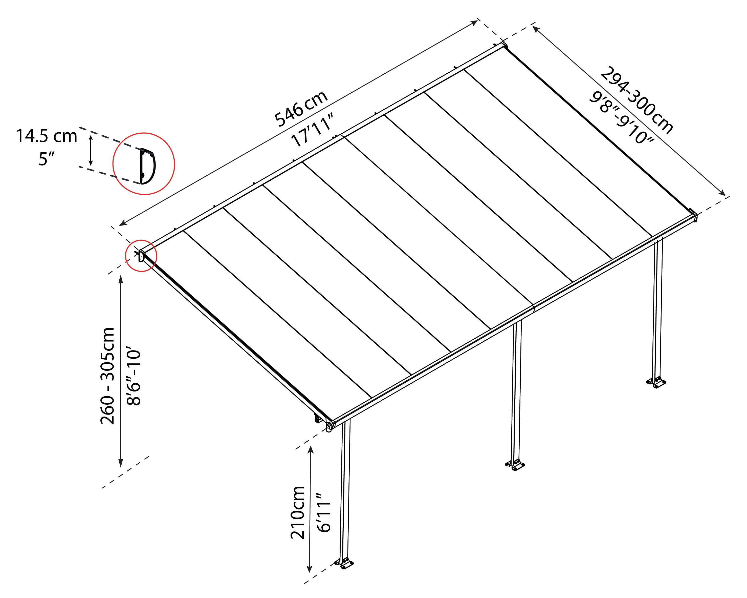 Palram - Canopia Feria 18 ft. W x 10 ft. D Polycarbonate Stationary Slope Patio Awning