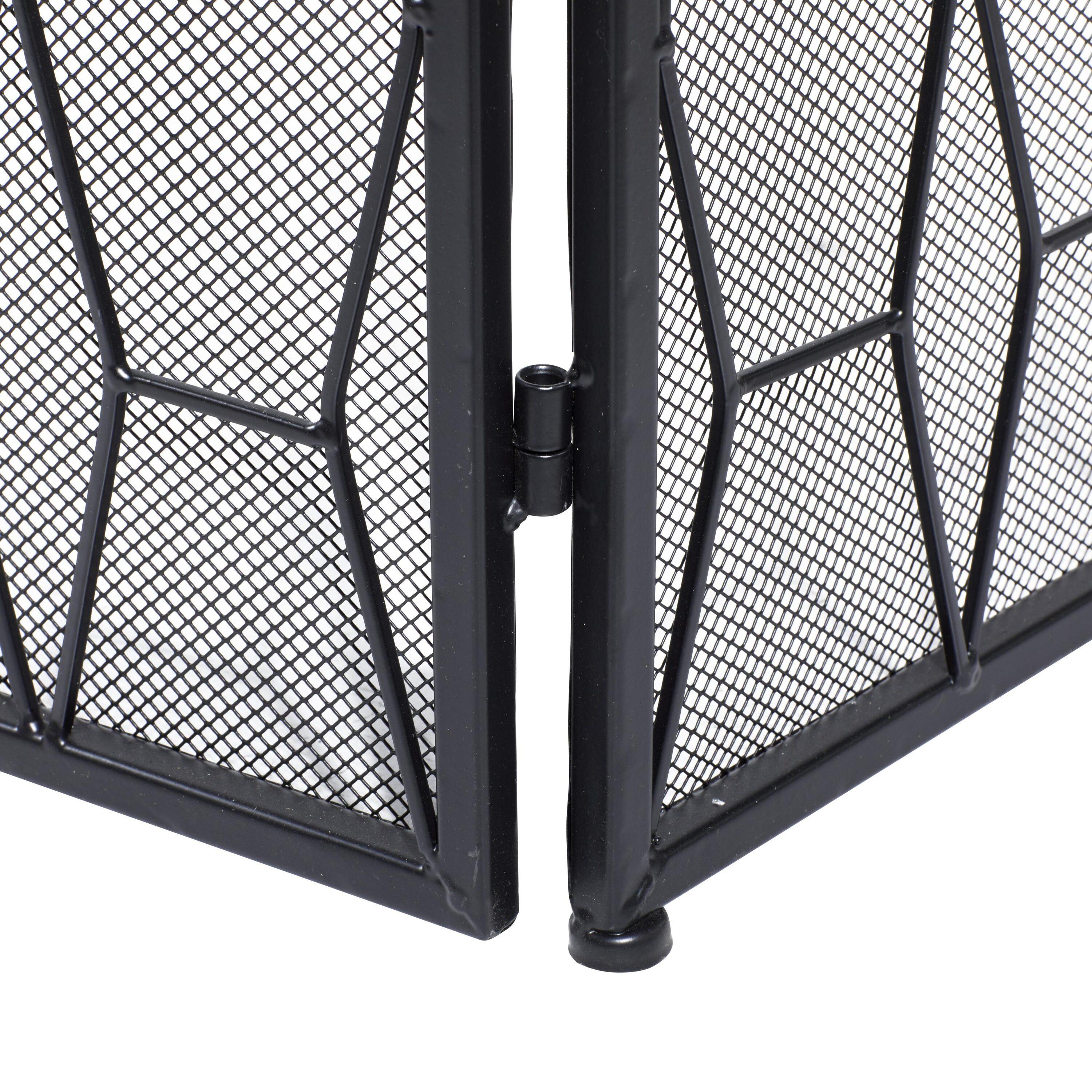 DecMode 51" x 31" Black Metal Foldable 3 Panel Geometric Fireplace Screen with Mesh Netting, 1-Piece