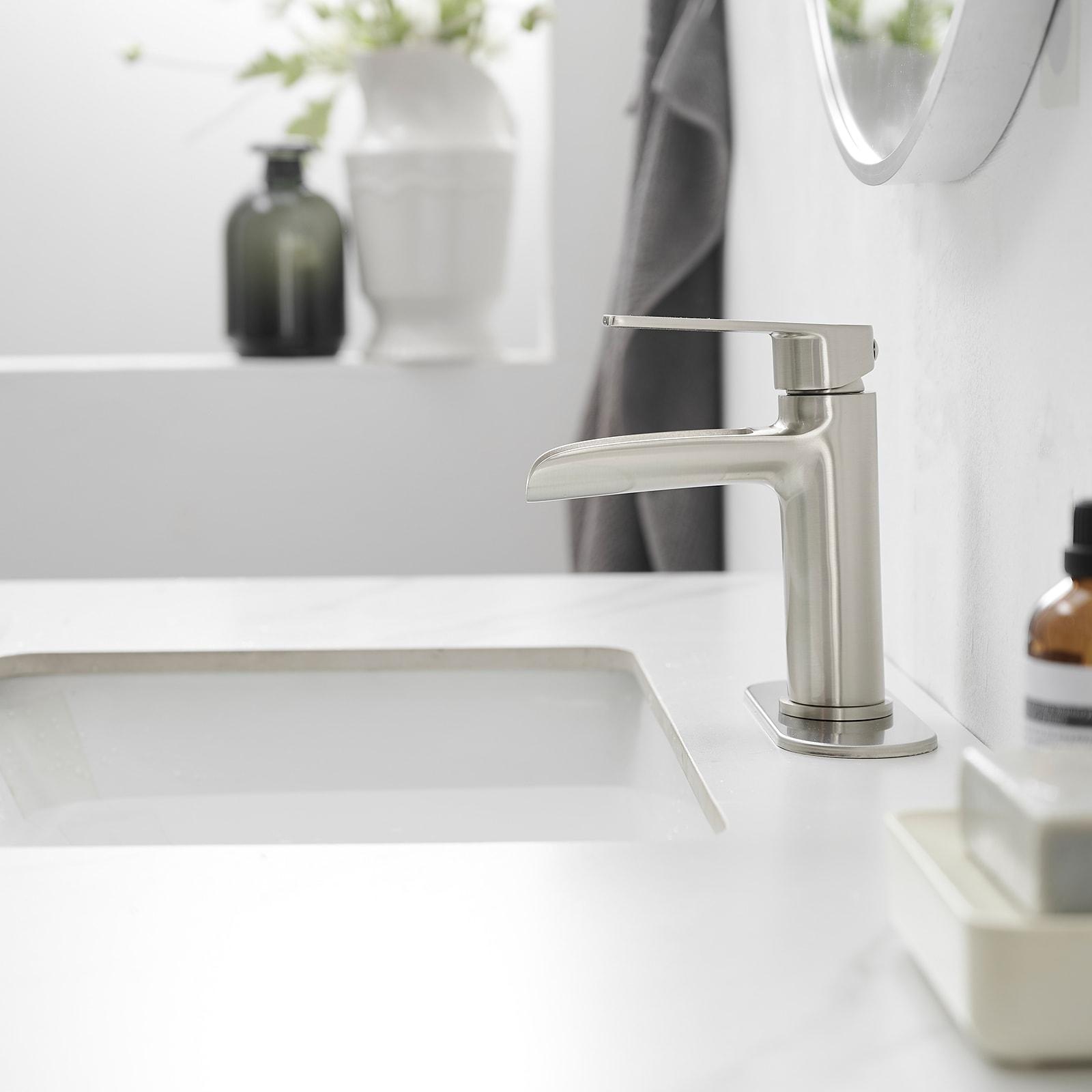 BWE Bathroom Faucets Waterfall Bathroom Faucet with Pop Up Drain for Bathroom Sink Single Hole Farmhouse RV Bathroom Basin Faucet Brushed Nickel