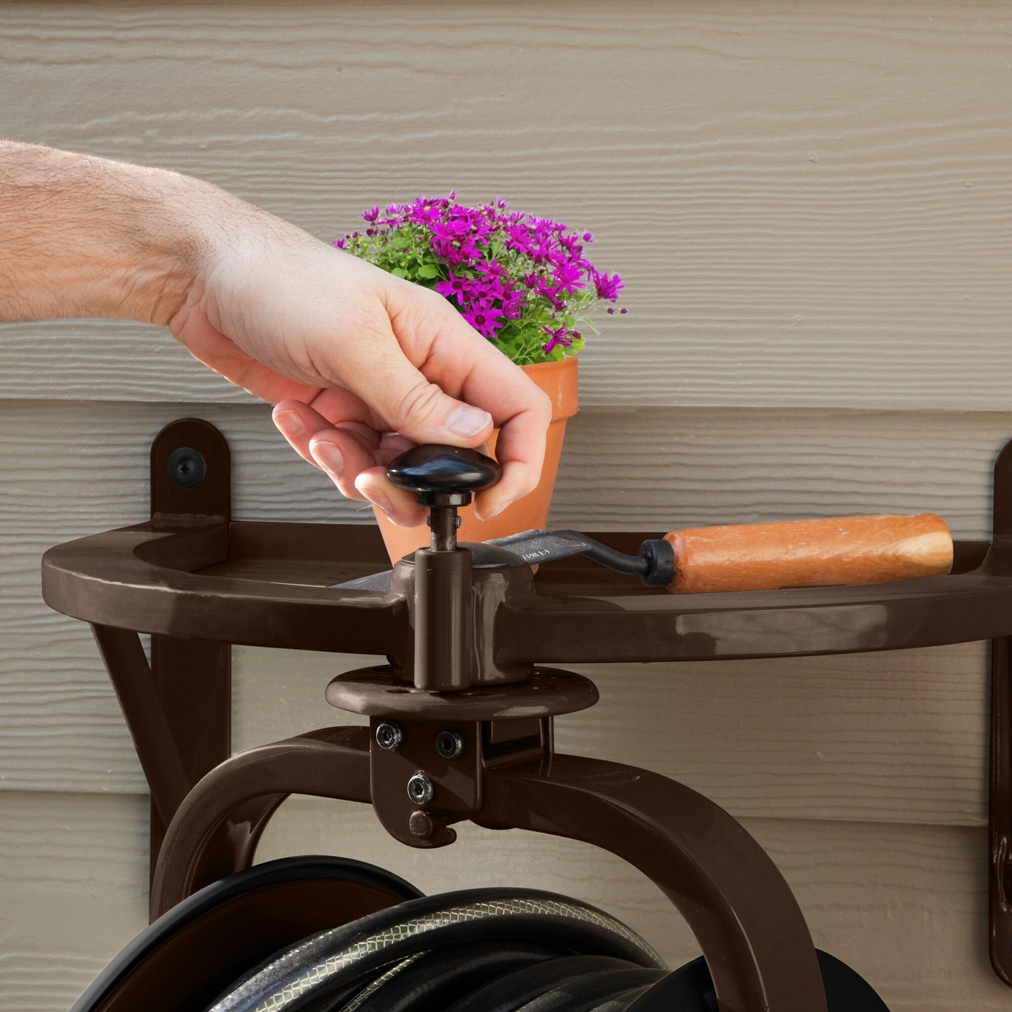 Bronze and Black Steel Wall-Mount Rotating Hose Reel