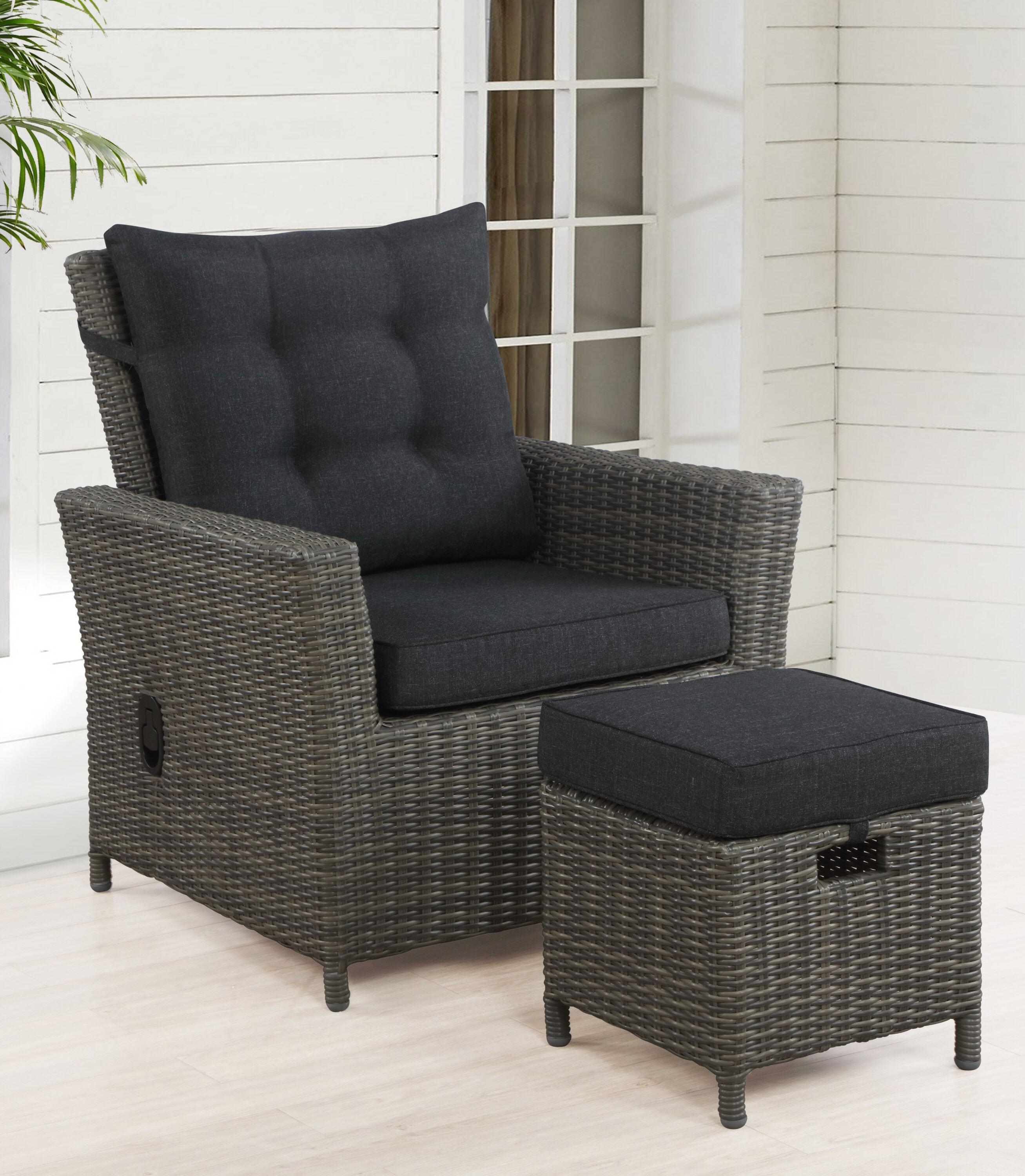 2pc Asti Wicker Outdoor Recliner & 15" Ottoman Patio Seating Set - Gray - Alaterre Furniture: All-Weather, No Assembly Required