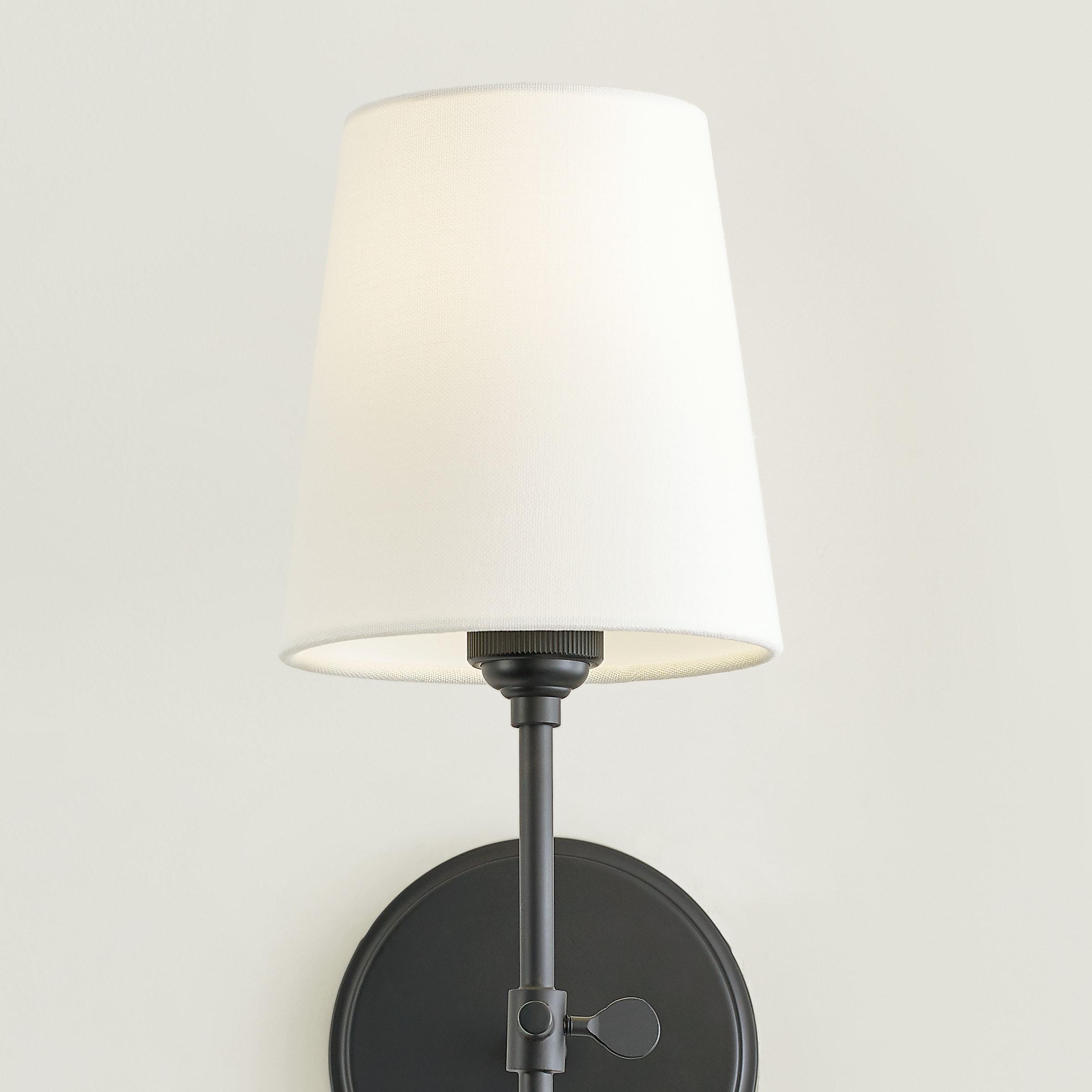 Baker 5.5 in. 1-Light Midnight Black Wall Sconce With White Linen Fabric Shade