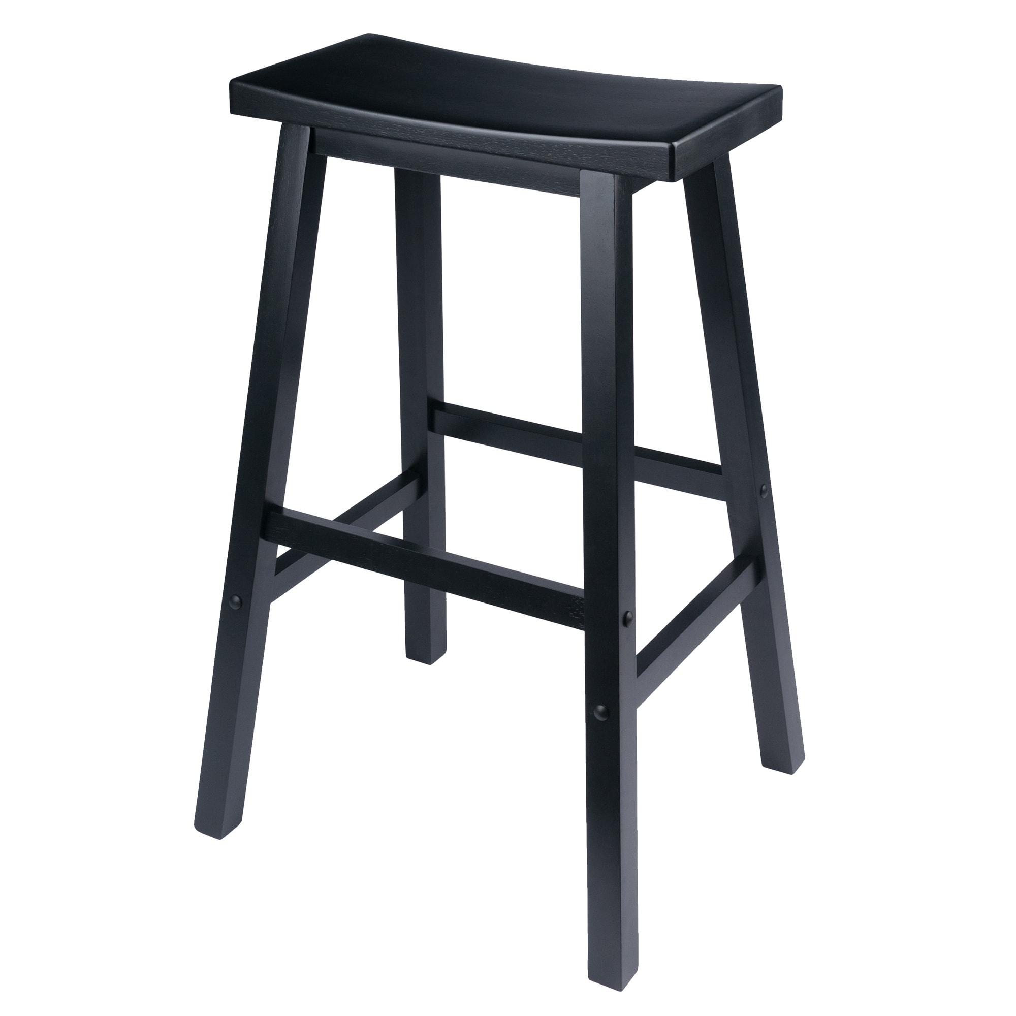 29" Satori Saddle Seat Barstool Black - Winsome: Solid Wood, High-Top Counter, Backless Design
