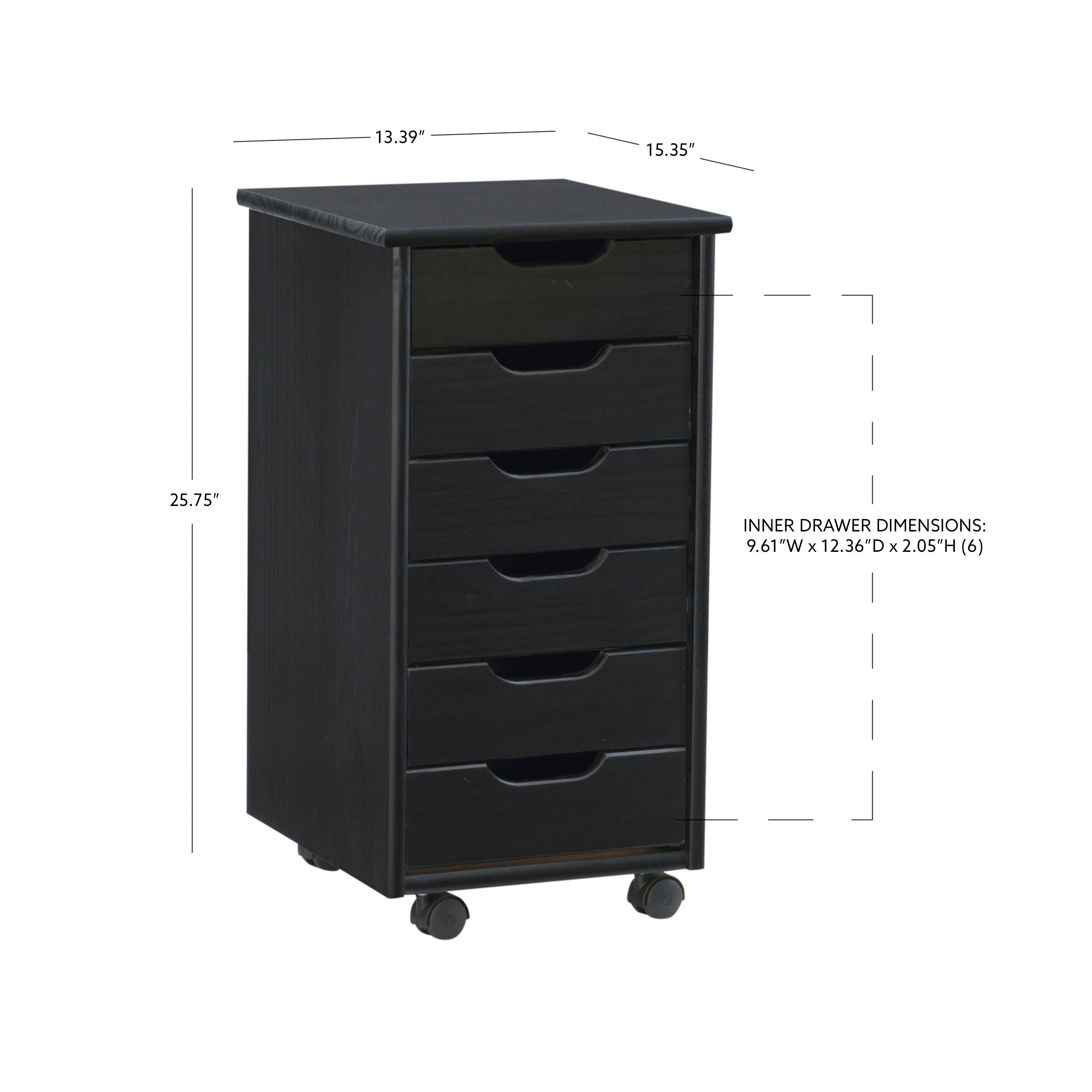 Cary Transitional 6 Drawer Solid Wood Rolling Storage Cart with Casters - Linon