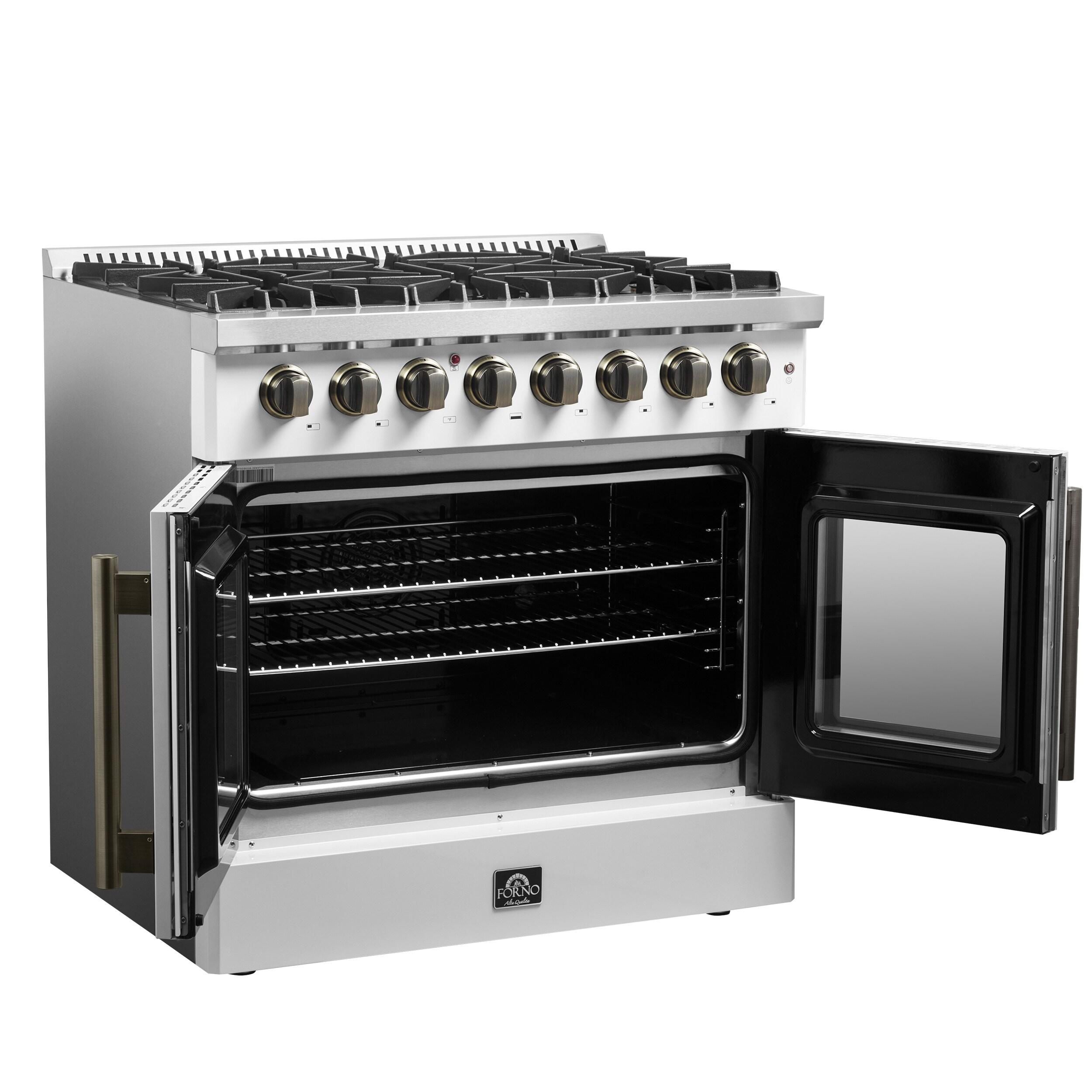Galiano 36" French Door Dual Fuel Range, Black or White & Antique Brass, 5.36 cu.ft. True Convection Oven