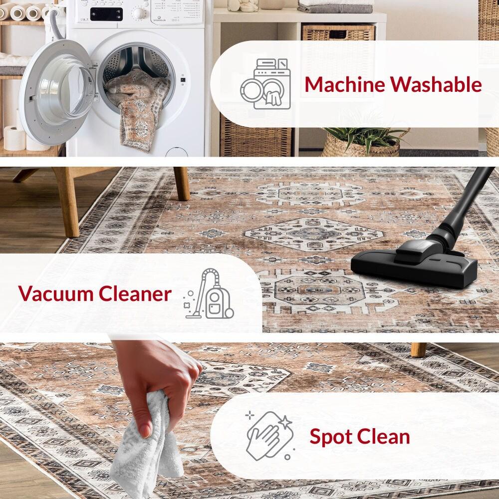 Nuloom Evelina Medallion 6x9 Spill Proof Machine Washable Indoor Area Rug for Living Room Bedroom Dining Room Kitchen, Light Orange/Ivory