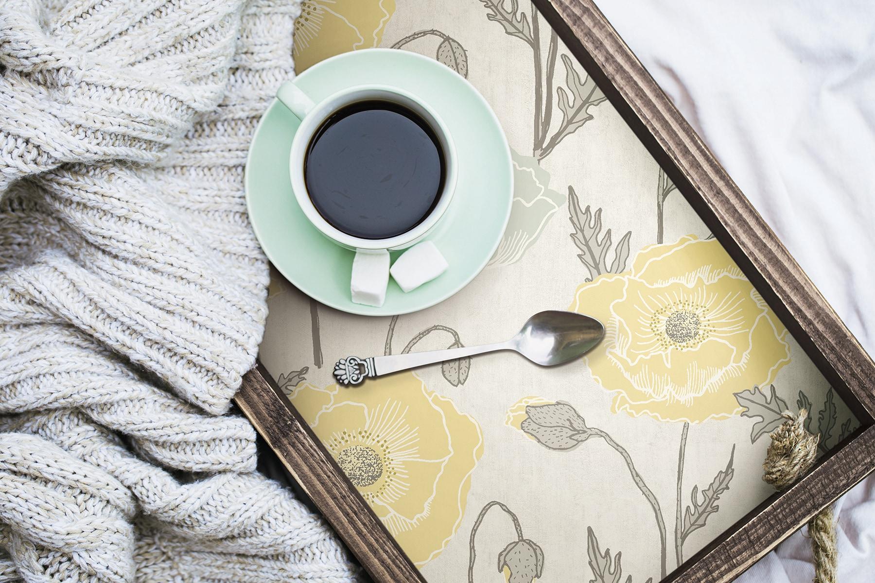Aqua and Yellow Poppy Field Peel and Stick Wallpaper