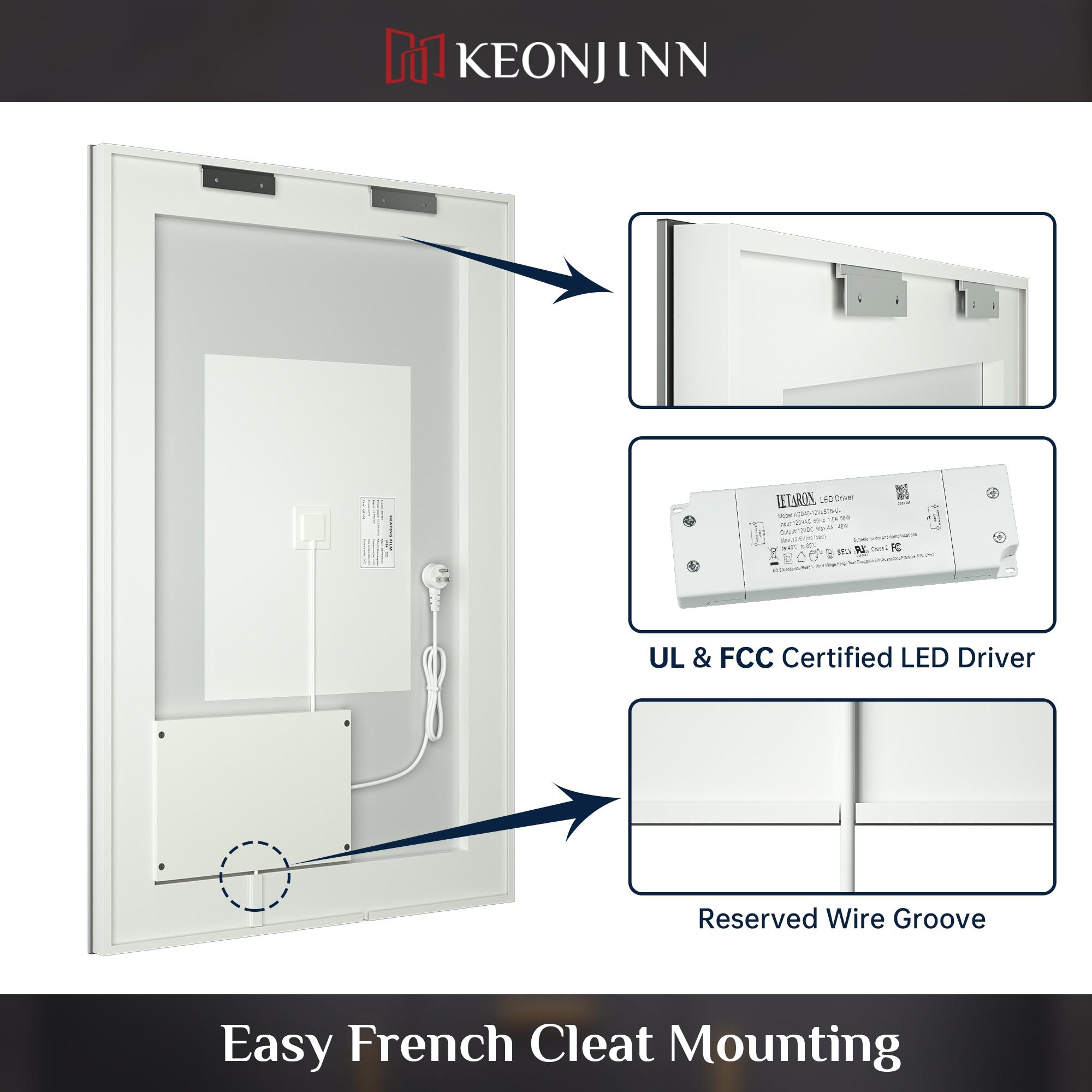 Keonjinn LED Bathroom Mirror with Lights, 30'' x 36''LED Vanity Mirror, Wall Mounted Anti-Fog Dimmable Frameless Frontlit Makeup Mirror, IP54, 6000K(Horizontal/Vertical)