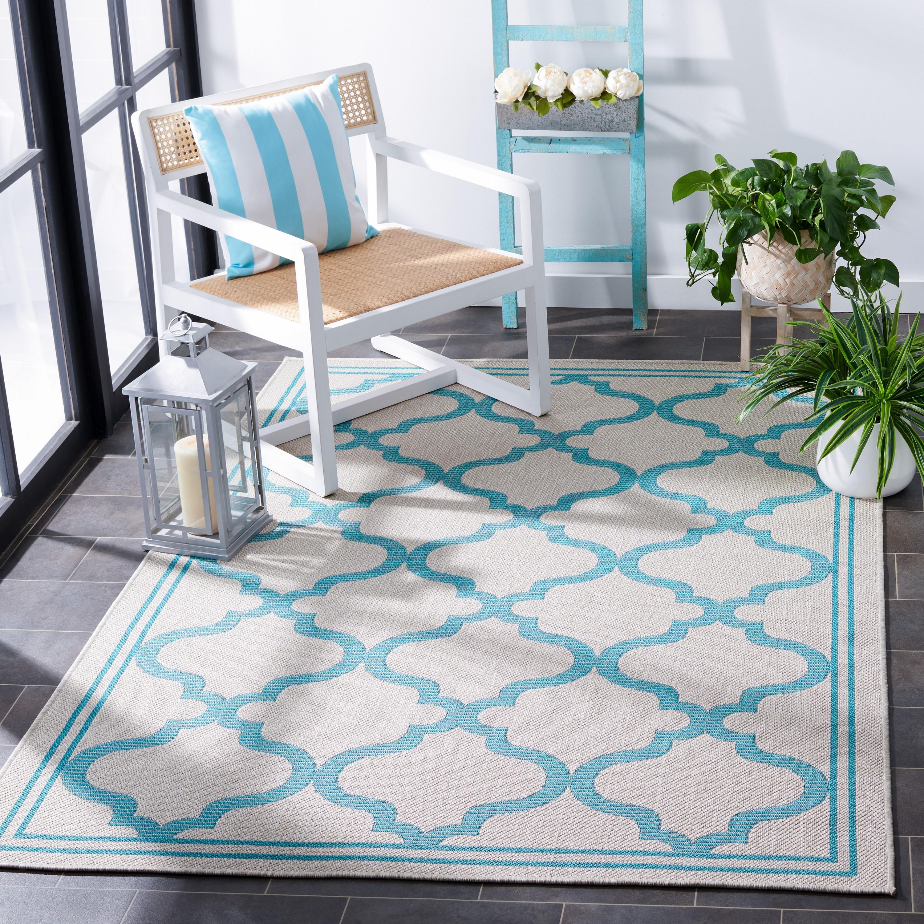 Bermuda BMU810 Power Loomed Indoor/Outdoor Machine Washable Accent Rug - Beige/Aqua - 3'x5' - Safavieh