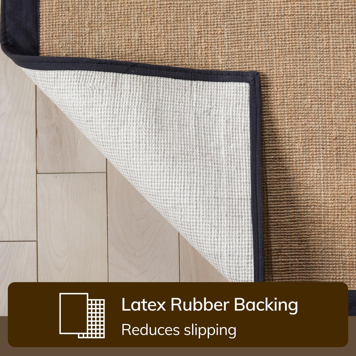 Ebern Designs Quince Sorel Solid Border Beige Black Natural Jute Non-Slip Handwoven Latex Area Rug