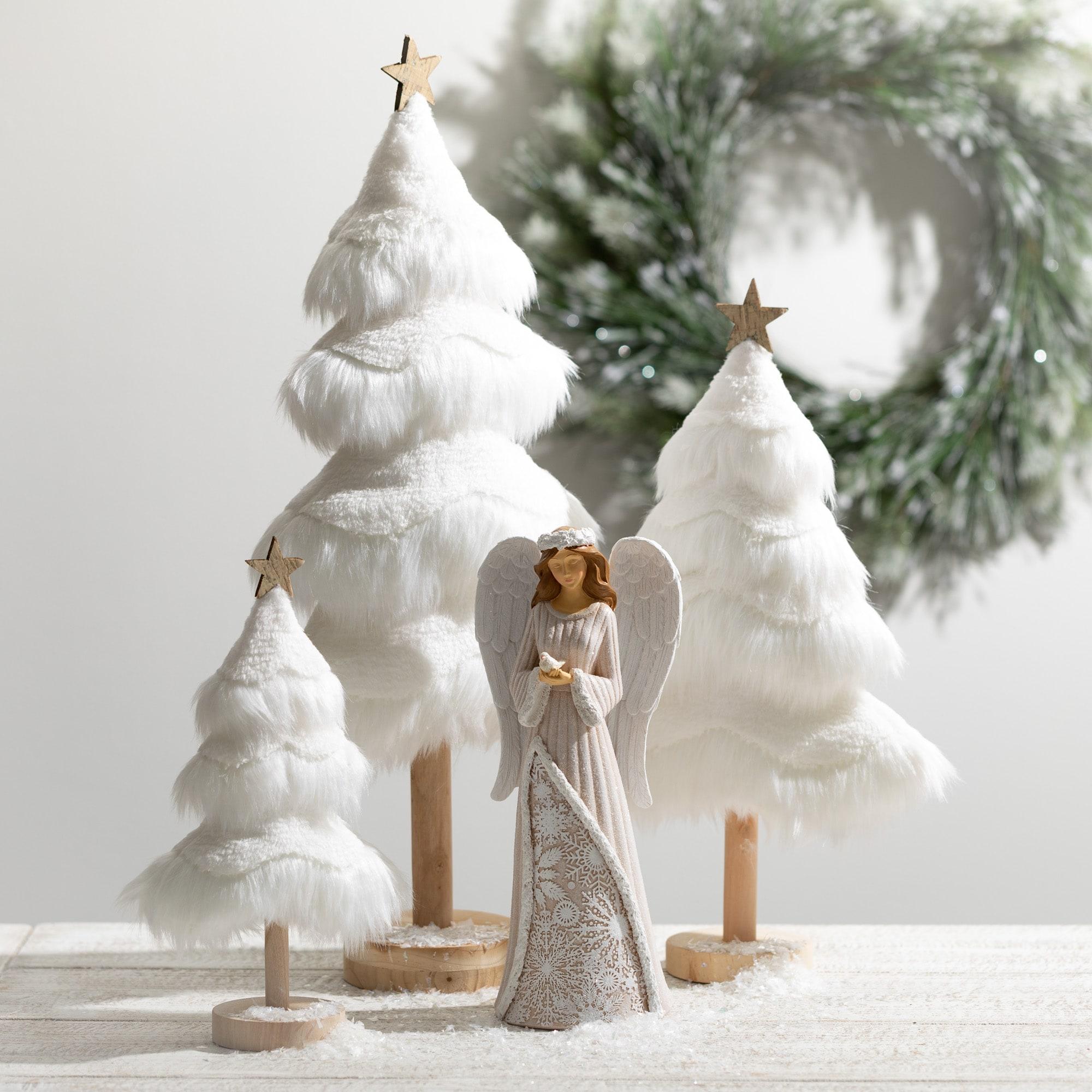 Faux Fur Tabletop Tree White 24"H Wood Set of 3