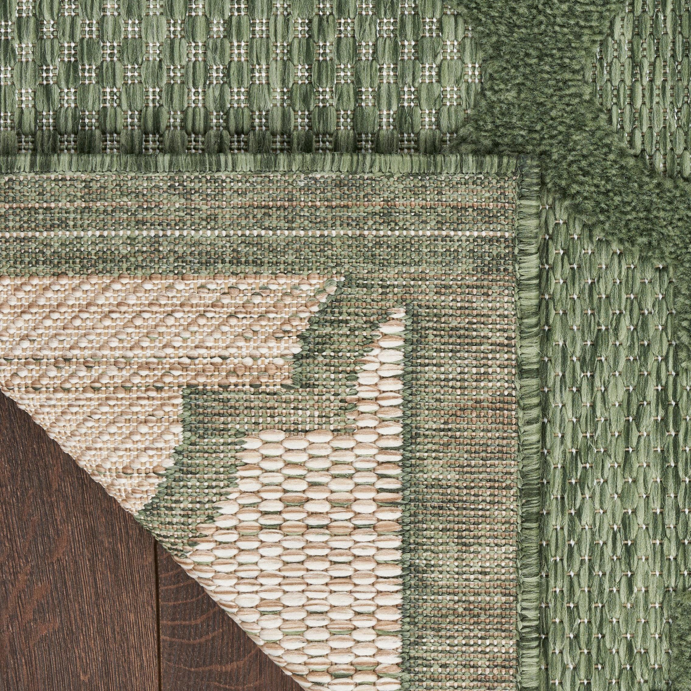 Nourison Easy Care 2'2" x 7'6 Green Modern Flatweave Indoor/Outdoor Rug