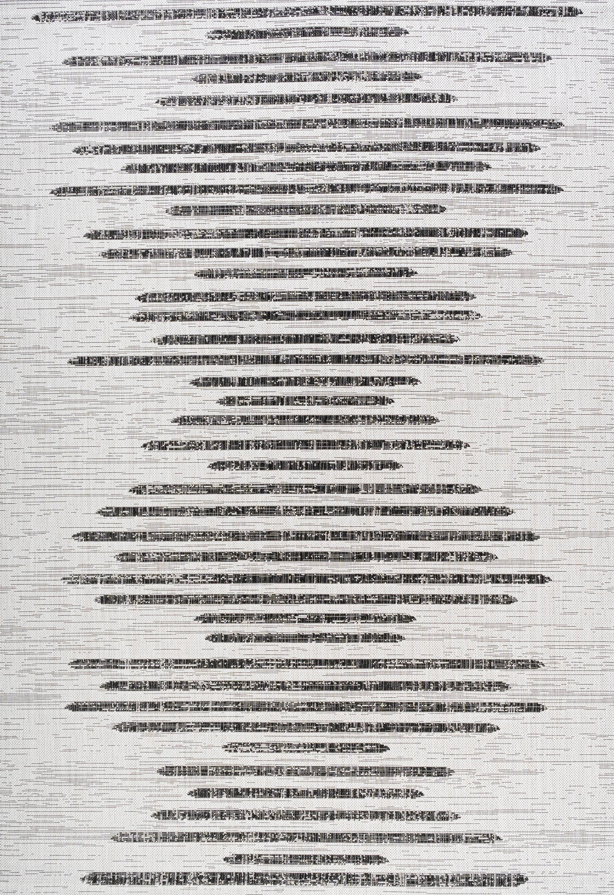 4'x6' Zolak Berber Stripe Geometric Indoor/Outdoor Area Rug, Ivory/Black - JONATHAN Y