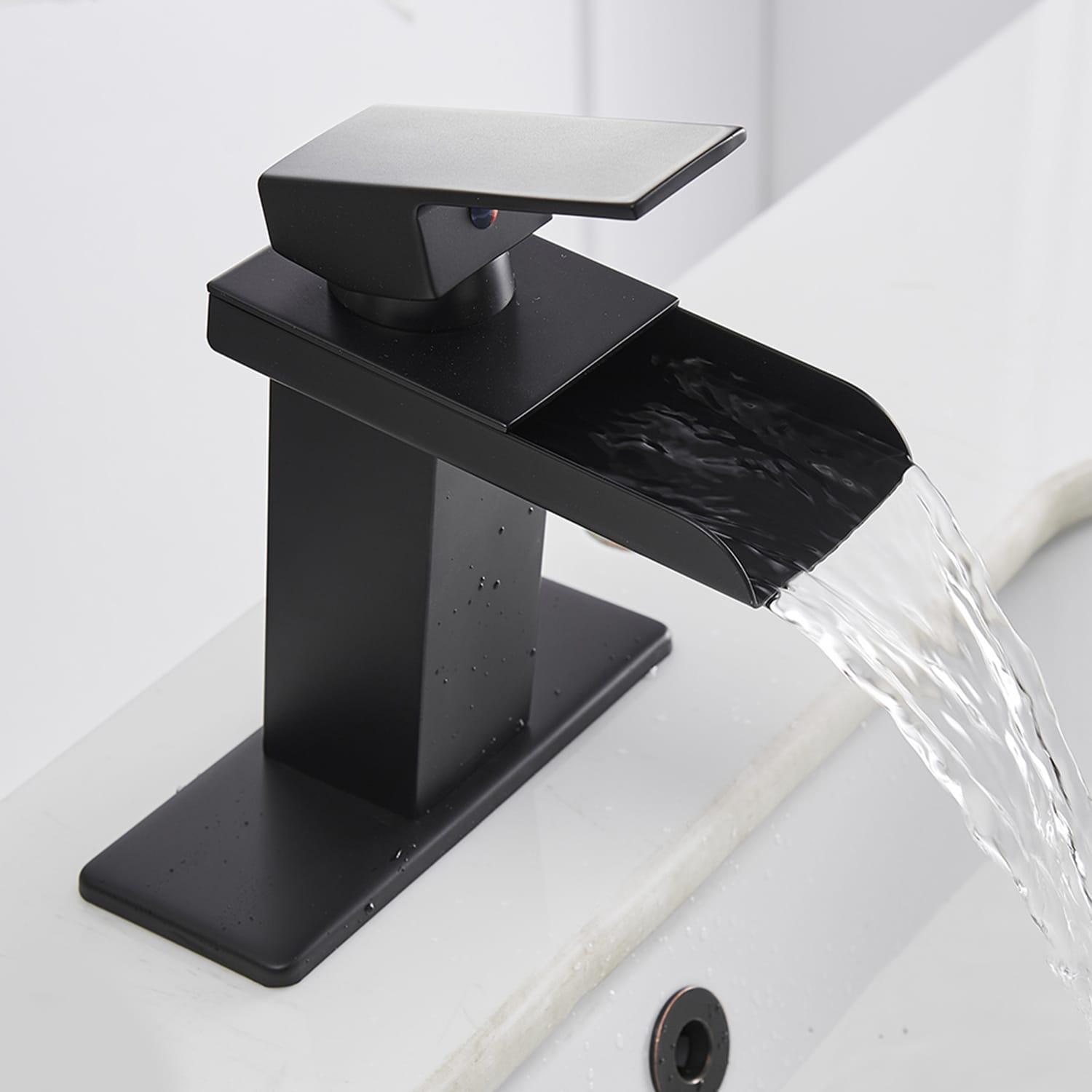 BWE Waterfall Single Hole Single-Handle Low-Arc Bathroom Faucet With Supply Line in Matte Black