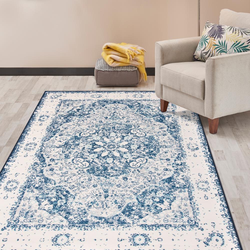 World Rug Gallery Vintage Oriental Distressed Medallion Blue 7'10" x 10' Area Rug