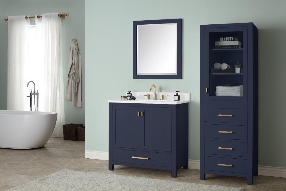 Navy Blue Solid Wood Single Sink Vanity with Stone Top