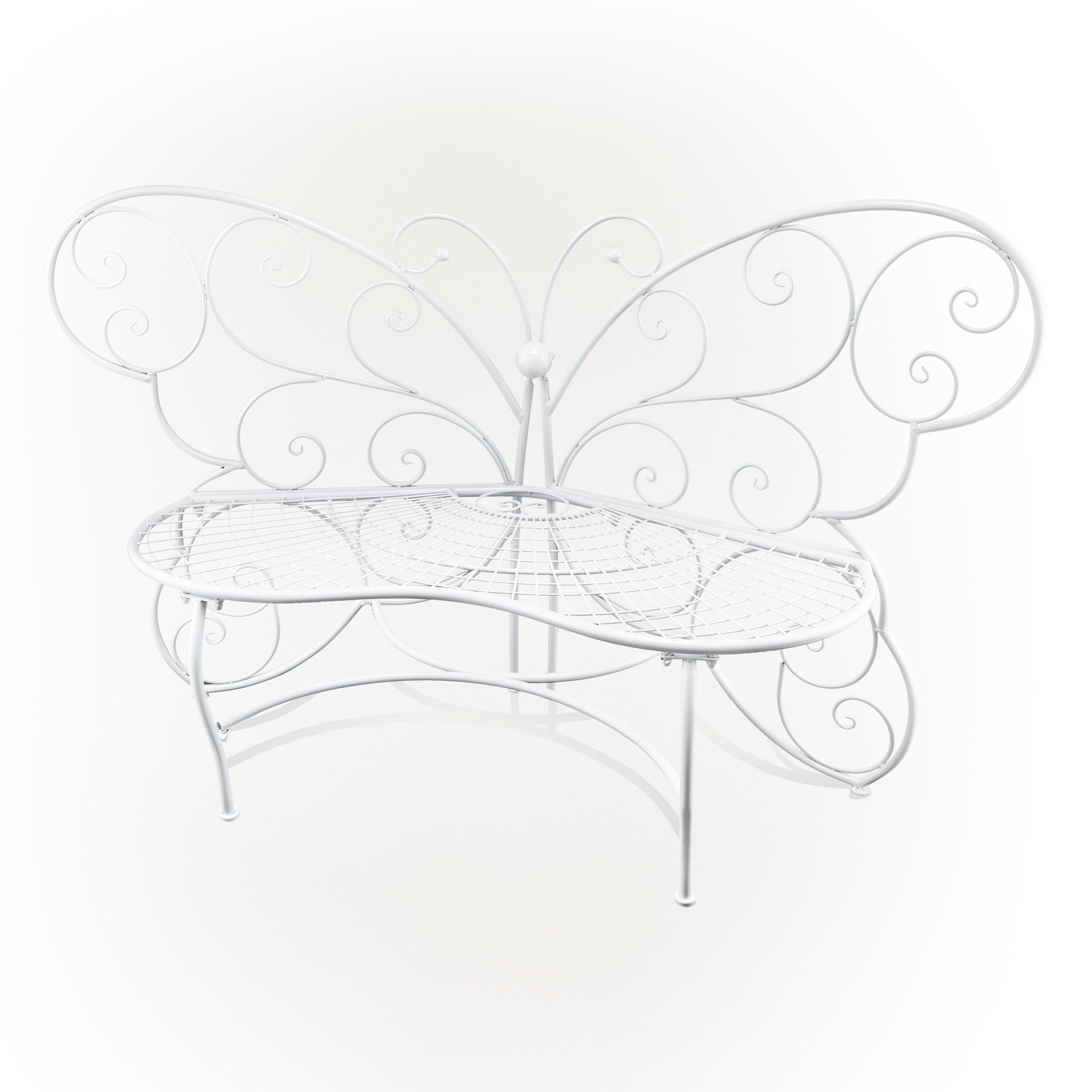 38" x 62" Metal Butterfly Outdoor Bench White - Alpine Corporation: Weather-Resistant, Garden Seating