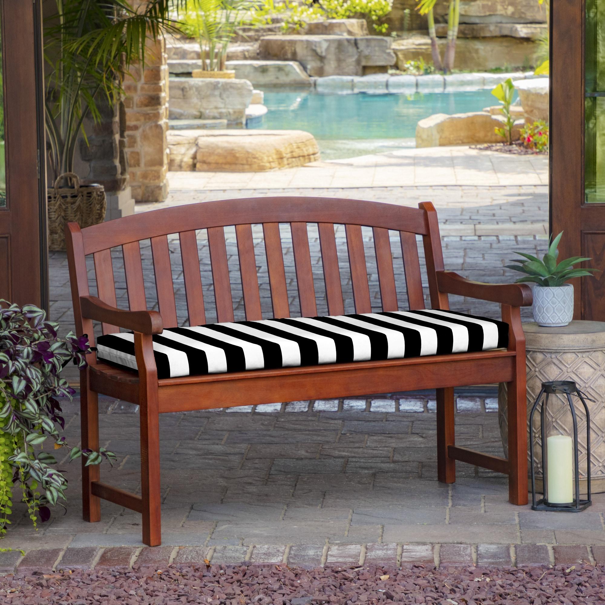 Arden Selections Outdoor Bench Cushion 17 x 46, Black Cabana Stripe