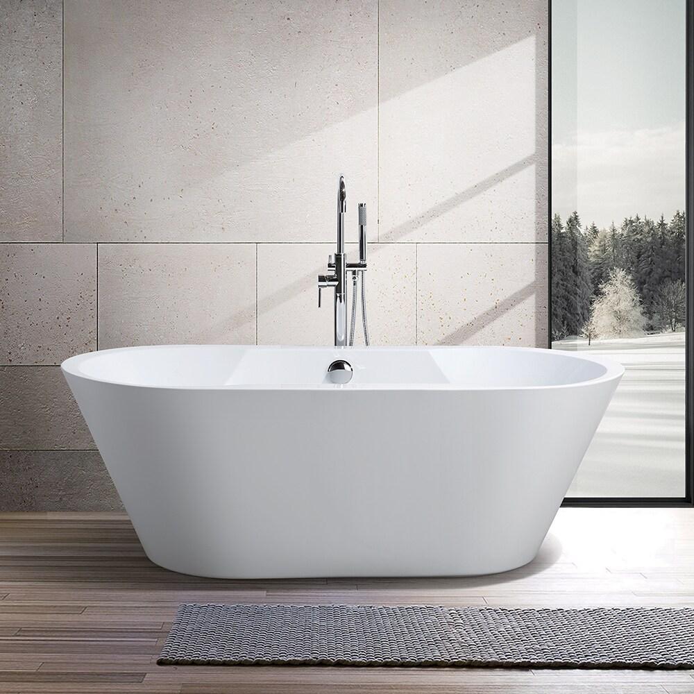 Vanity Art 67" x 32" Acrylic Freestanding Bathtub Contemporary Soaking Tub with Overflow and Pop-Up Drain, VA6804
