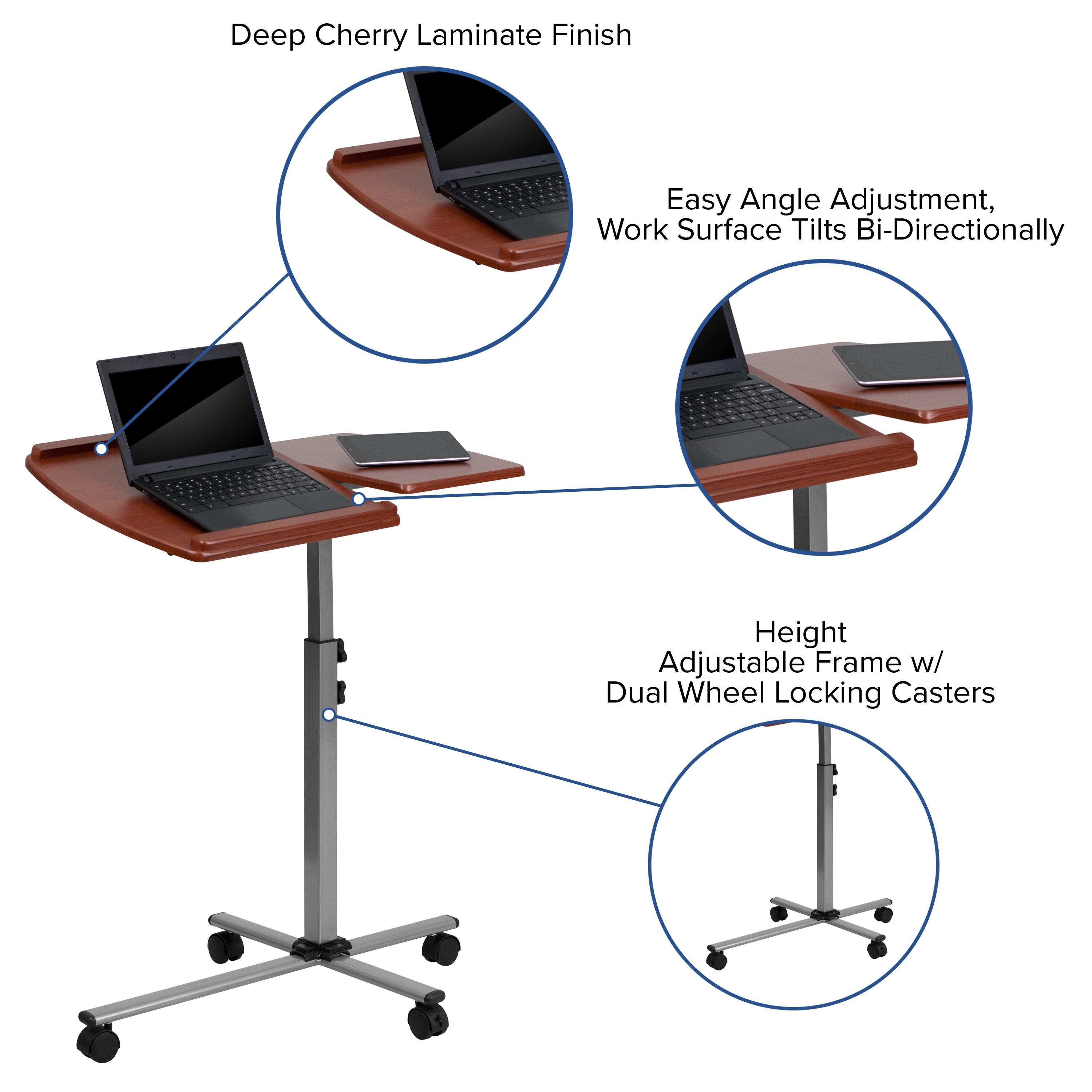 Robertson Angle and Height Adjustable Mobile Laptop Computer Table with Cherry Top