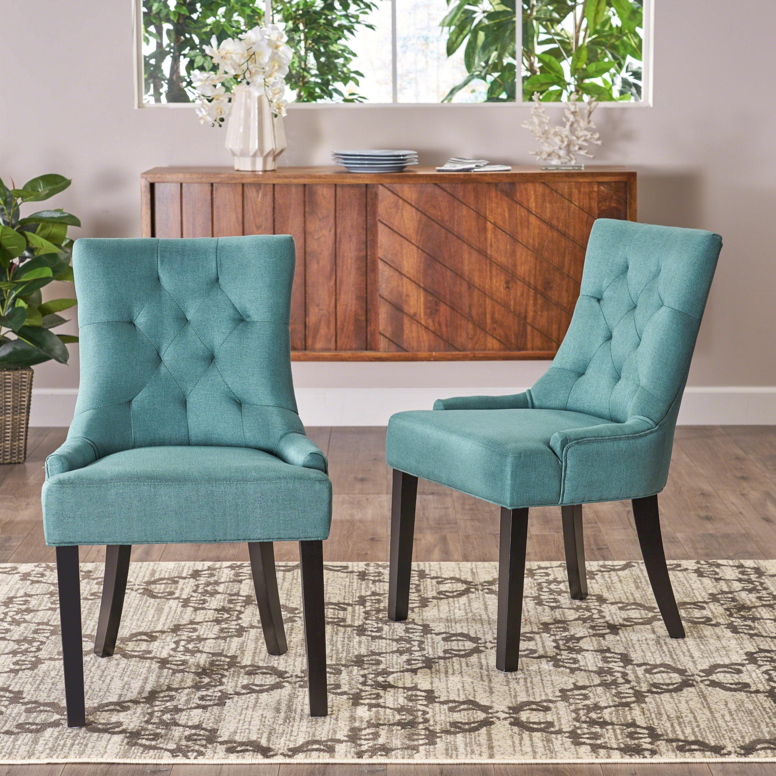 Set of 2 Hayden Tufted Dining Chairs Dark Teal - Christopher Knight Home: Comfortable Seat, Elegant Design