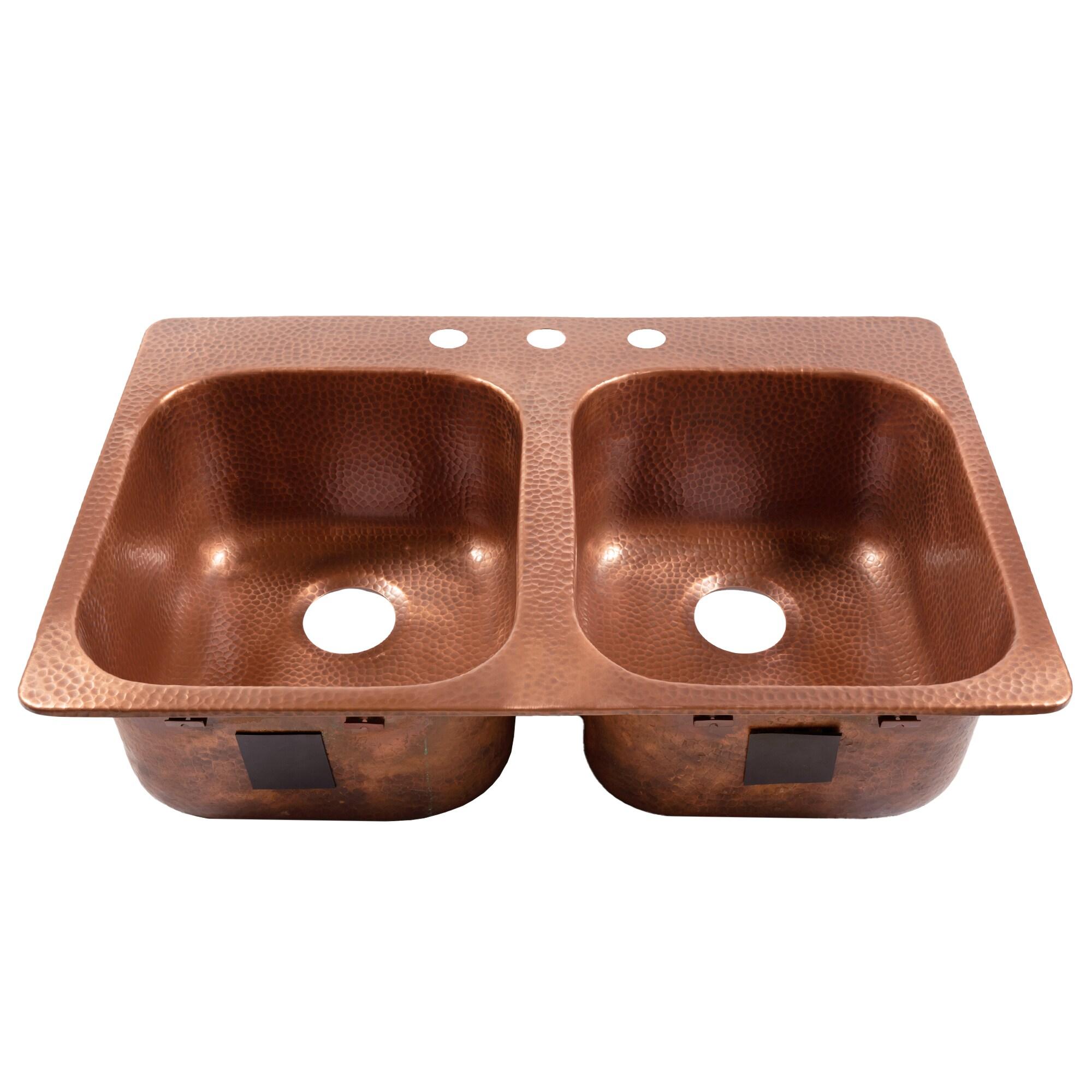 Santi Copper 33" Double Bowl Drop-In Kitchen Sink