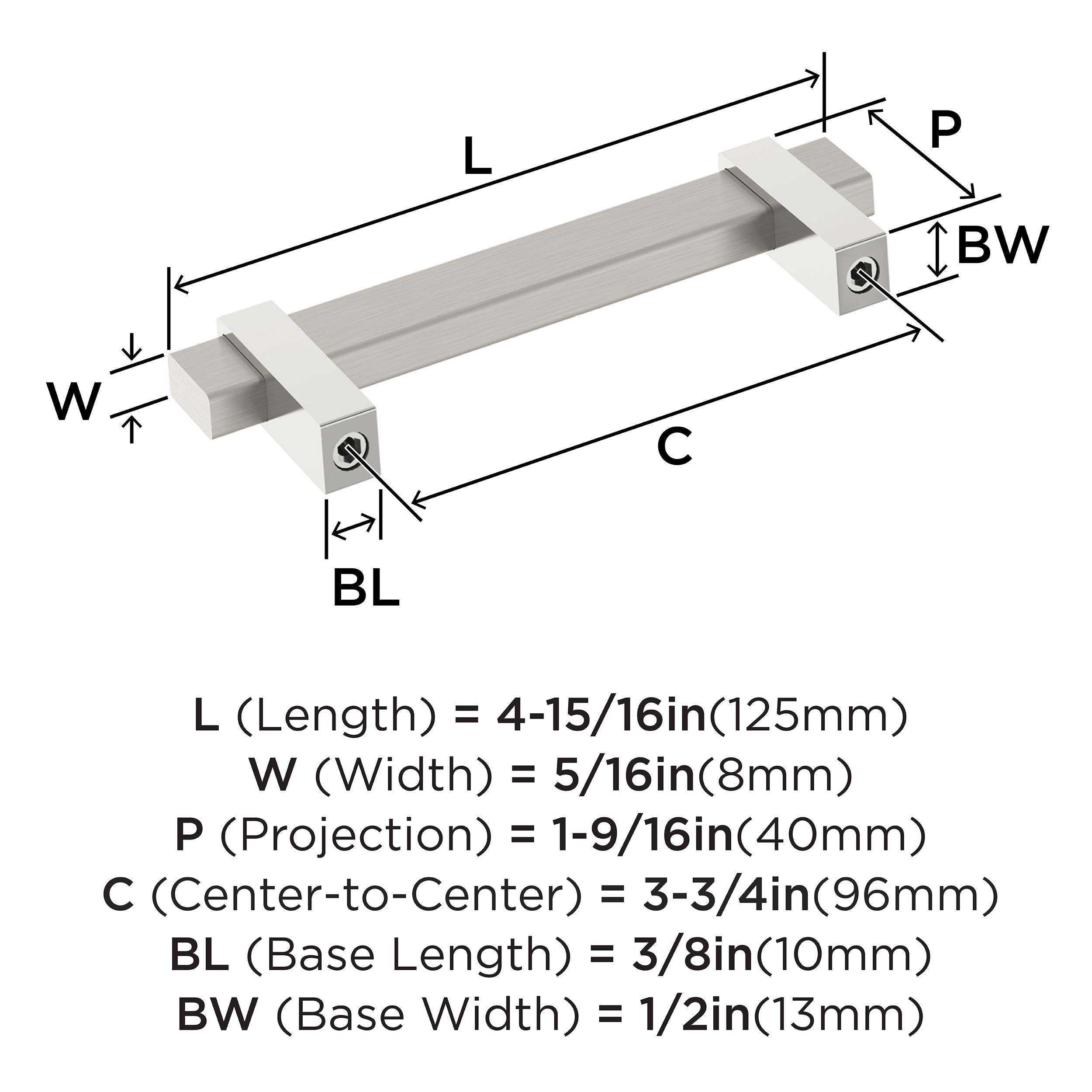 Amerock Mulino 3-3/4 inch (96mm) Center-to-Center Satin Nickel/Polished Chrome Cabinet Pull