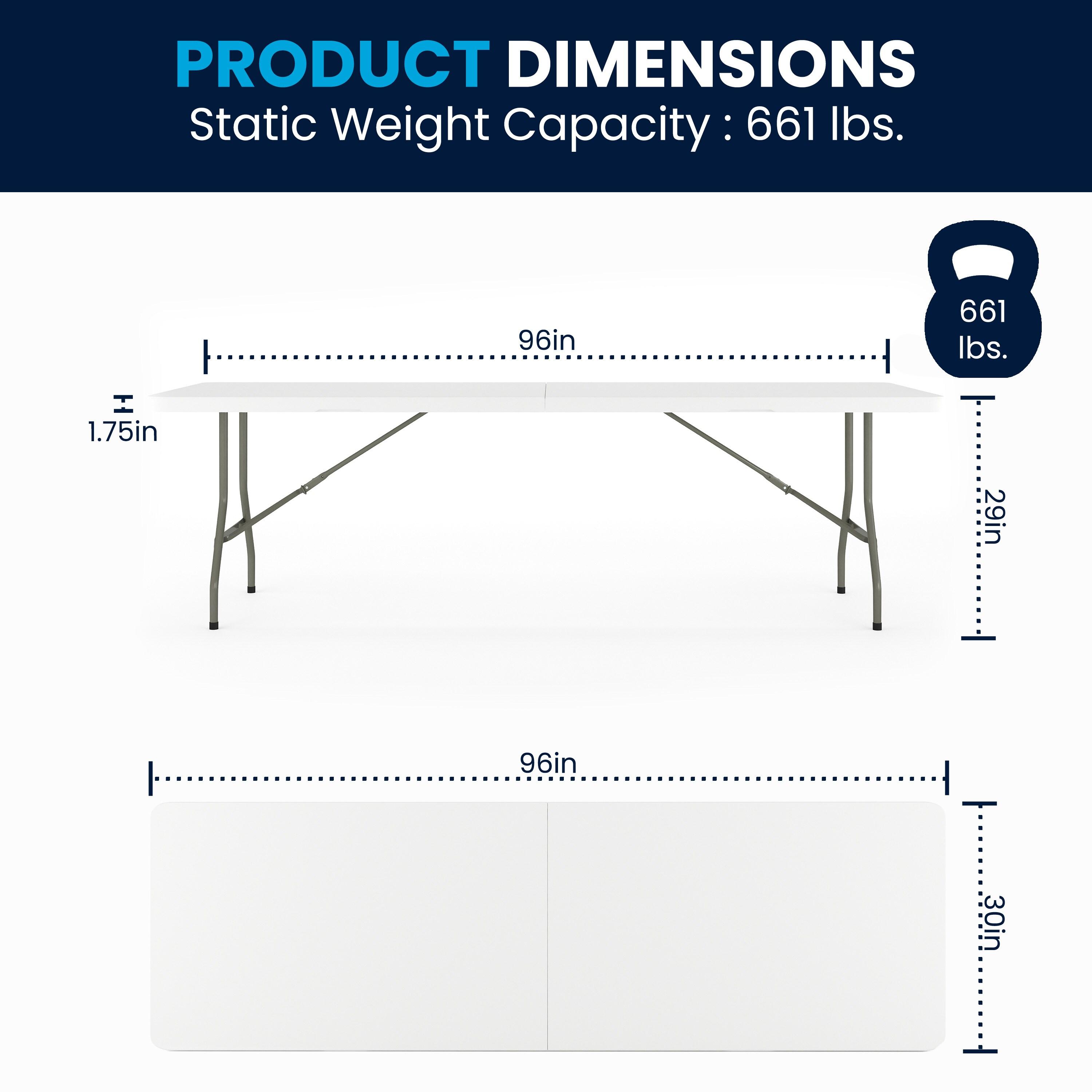 8-Foot Bi-Fold Plastic Banquet and Event Folding Table with Carrying Handle