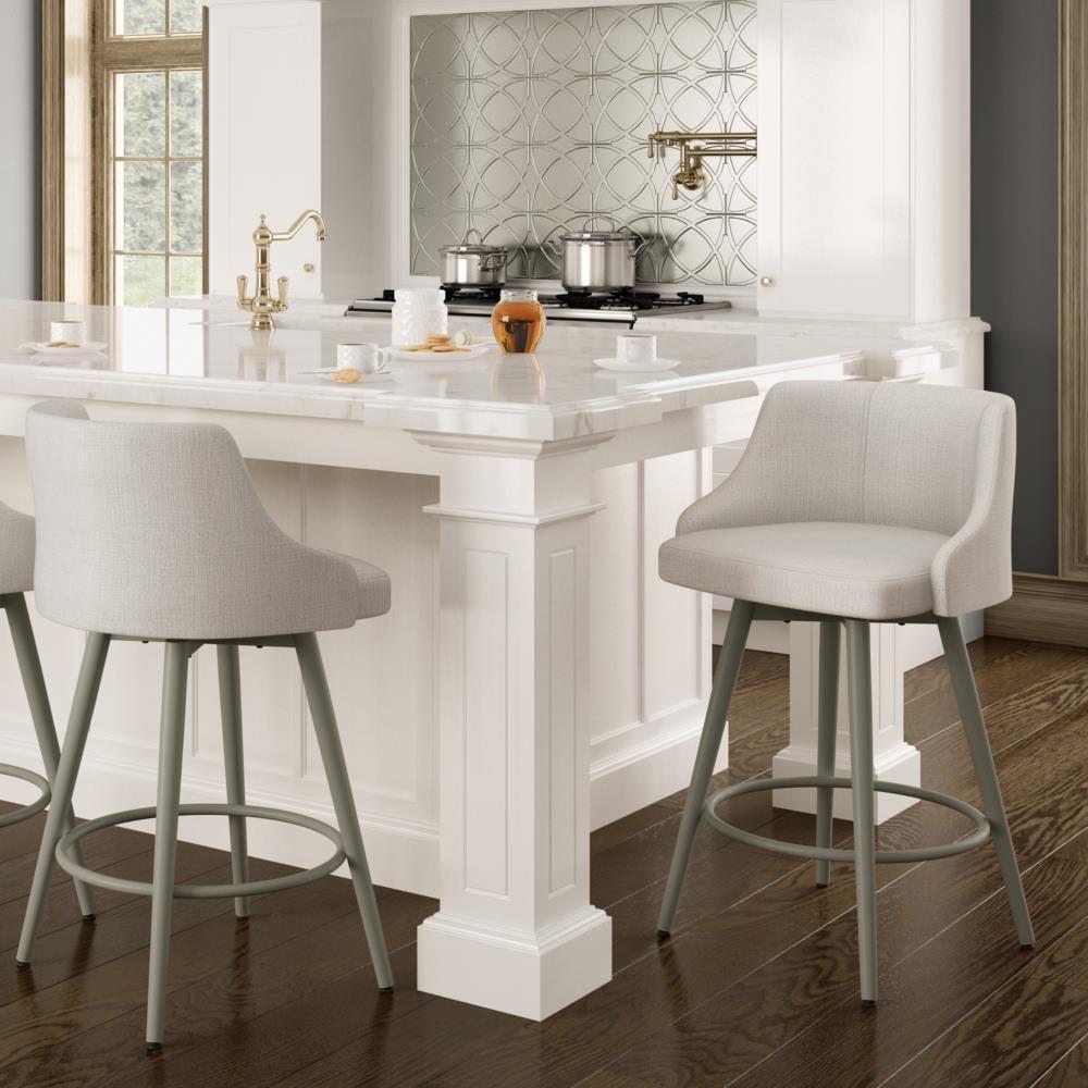 Amisco Duncan 30 In. Swivel Bar Stool - Pale Grey Beige Polyester / Grey Metal