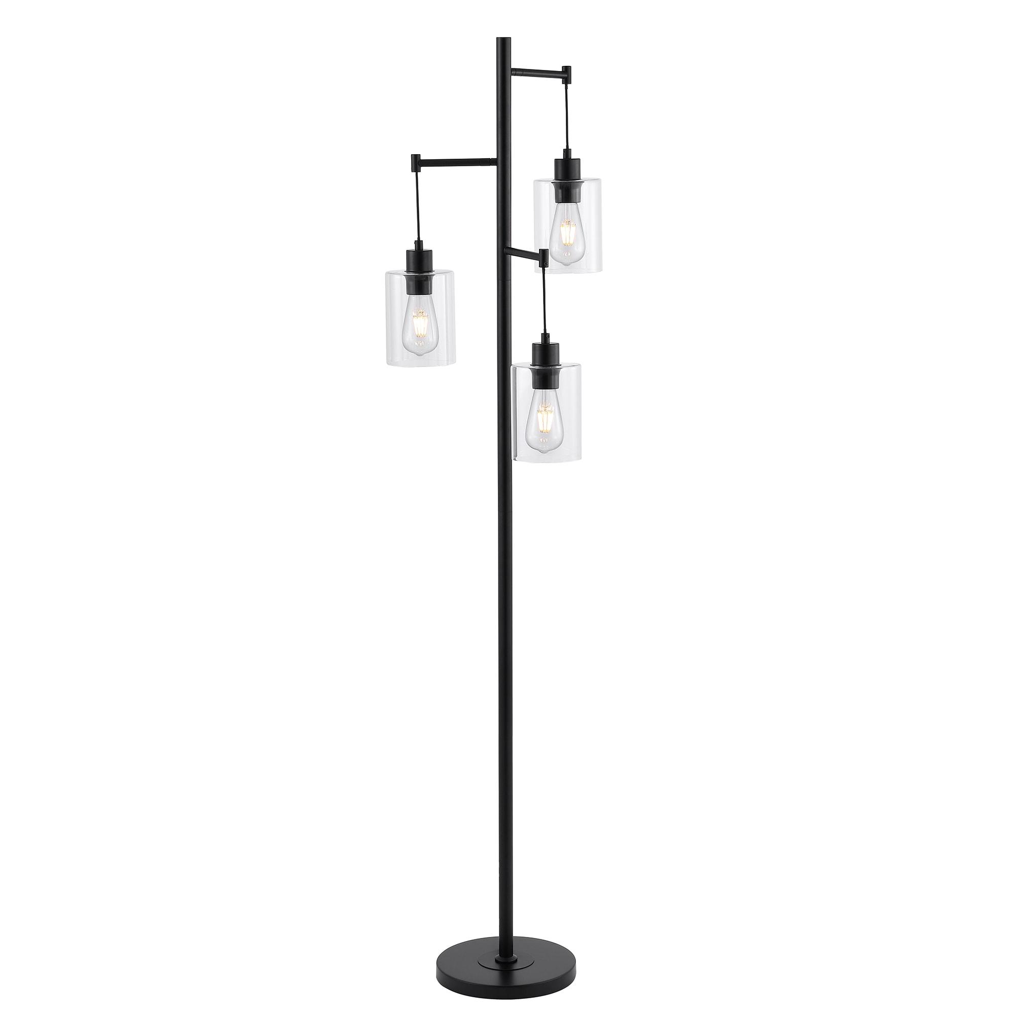 Ledel Get 69" Industrial 3-Light Tree Floor Lamp with Glass Shades Black