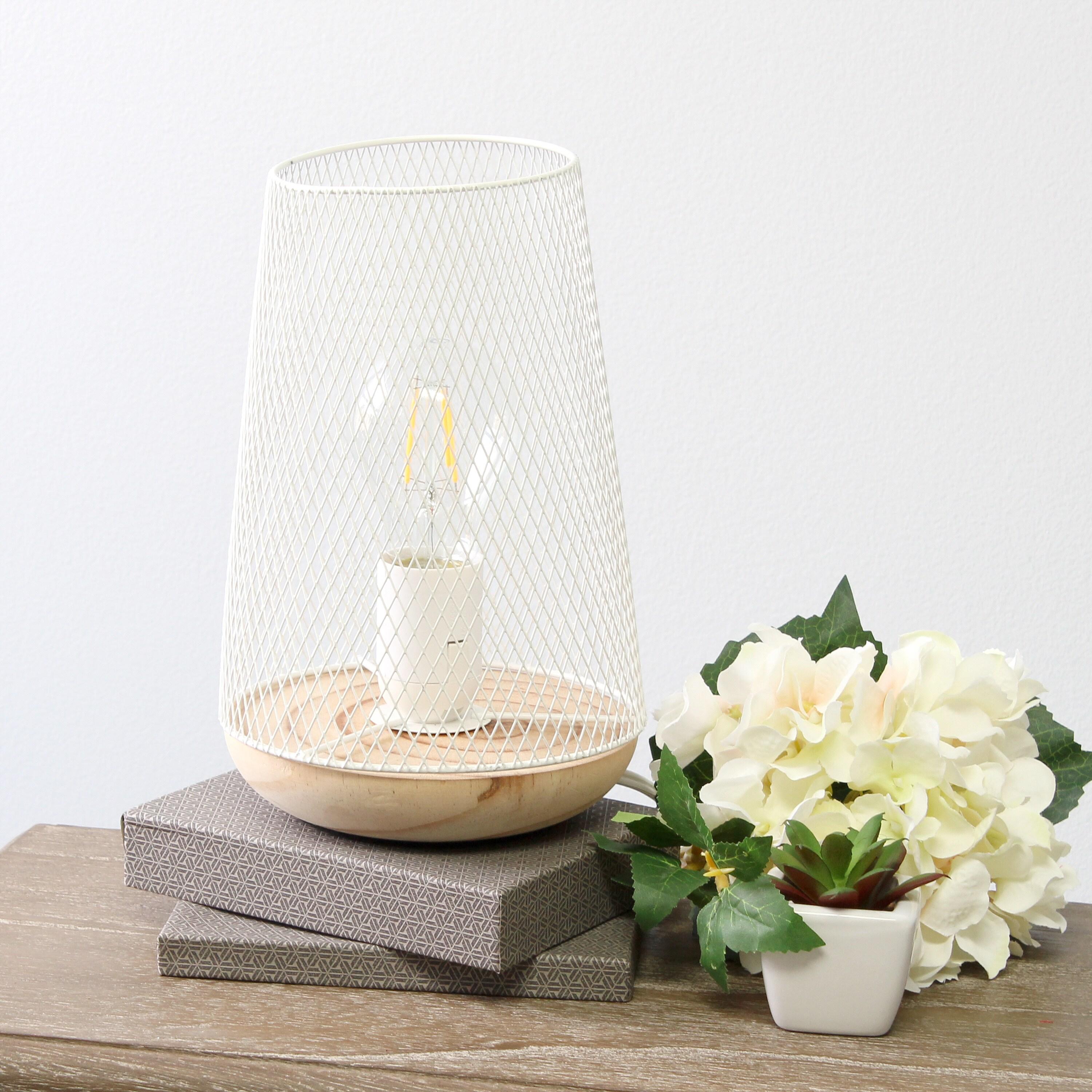 Simple Designs Wired Mesh Uplight Table Lamp White: Modern Cylinder Shade, ETL Listed, No Assembly Required