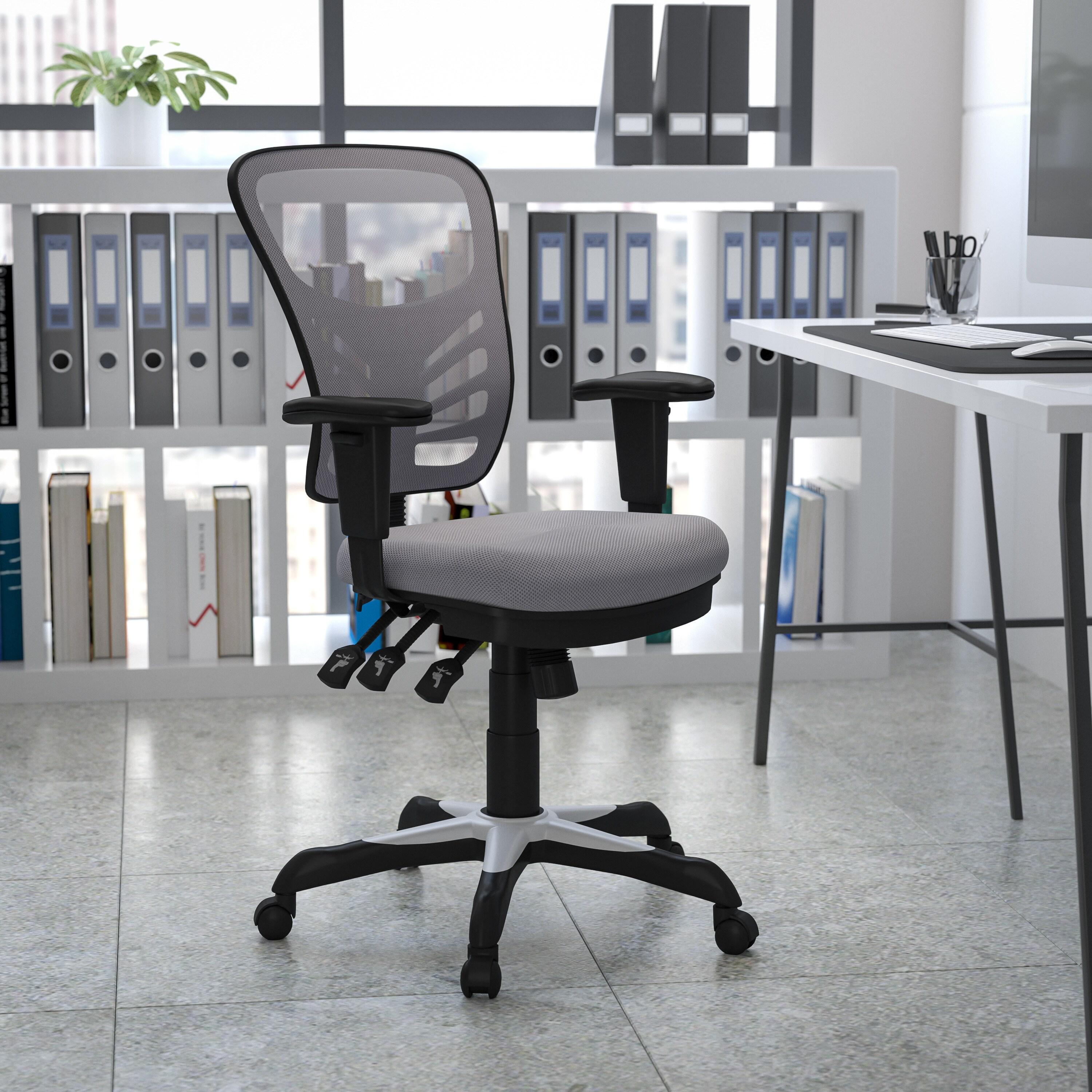 Flash Furniture Mid-Back Gray Mesh Multifunction Executive Swivel Ergonomic Office Chair with Adjustable Arms